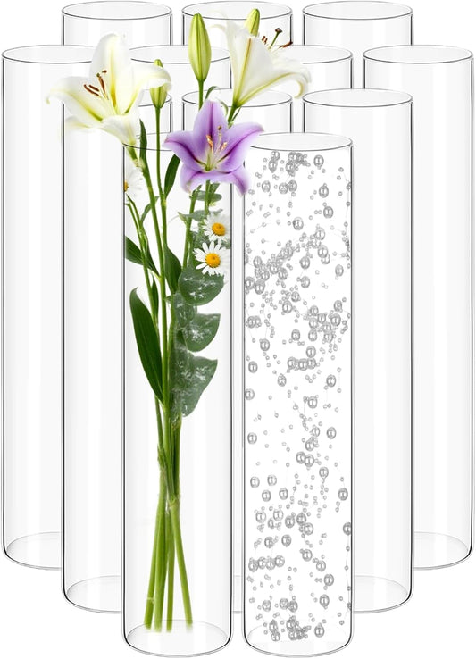 12Pack Glass Cylinder Vases for Centerpieces - 16 Inch Tall Flower Vase for Wedding Decorations, Floating Candle Holder Vase Bulk,Glass Hurricane Candle Holders for Table Shelf, Party, Home Decor