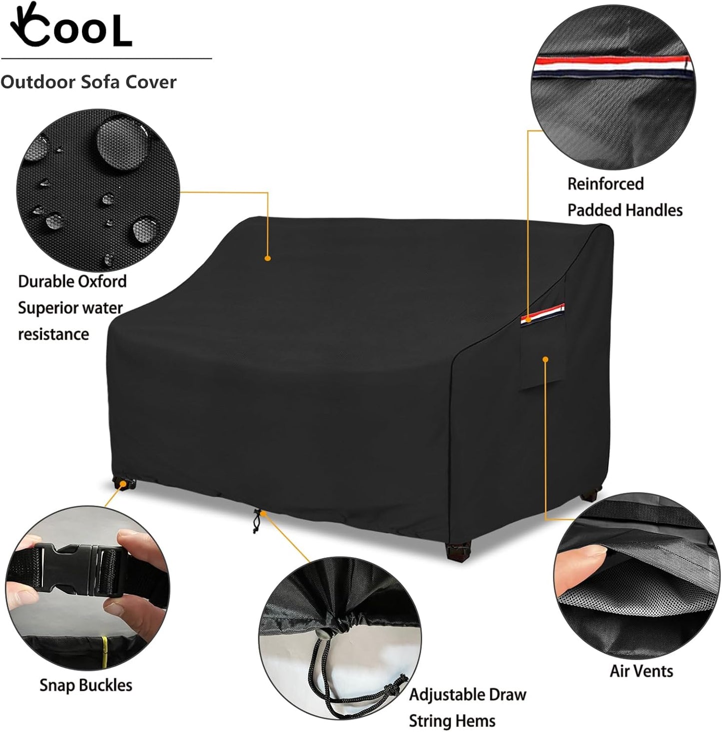 okcool Heavy Duty Patio Sofa Cover, 100% Waterproof 3-Seater Outdoor Sofa Cover Fits up to 85W x 38D x 35H Inches, Lawn Patio Furniture Covers,Black