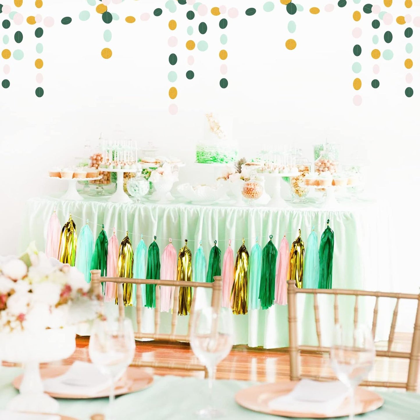 Sage-Green Pink-Gold Party-Decorations Tassel Garland - 20pcs Bachelorette Engagement Baby Bridal Shower Tassels Streamers Rustic Wedding Jungle Birthday Party Spring Decor Panduola