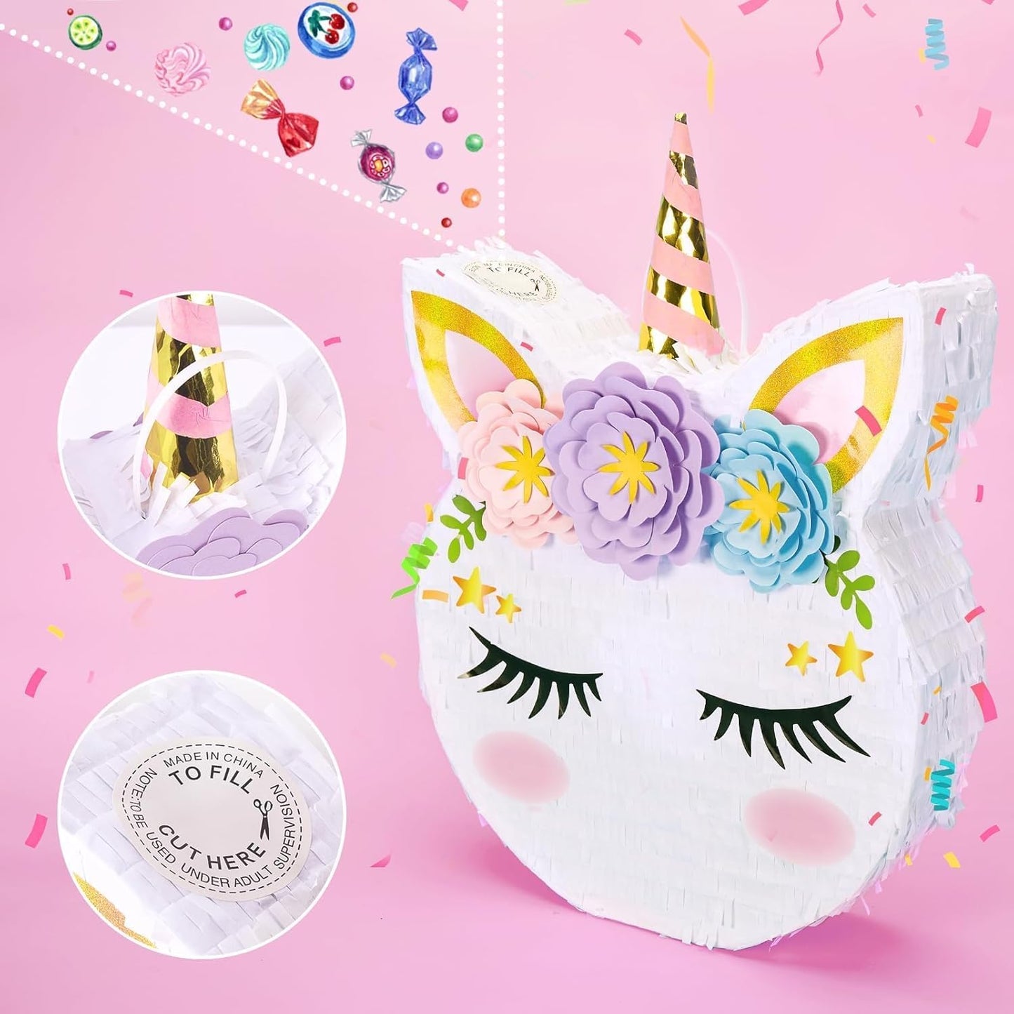 WERNNSAI Unicorn Piñata - Unicorn Party Supplies Piñata with Stick and Blindfold for Girls Kids Birthday Party Game Anniversary Classroom Activities Unicorn Them Party Decorations(15.7'' x 12.2'')