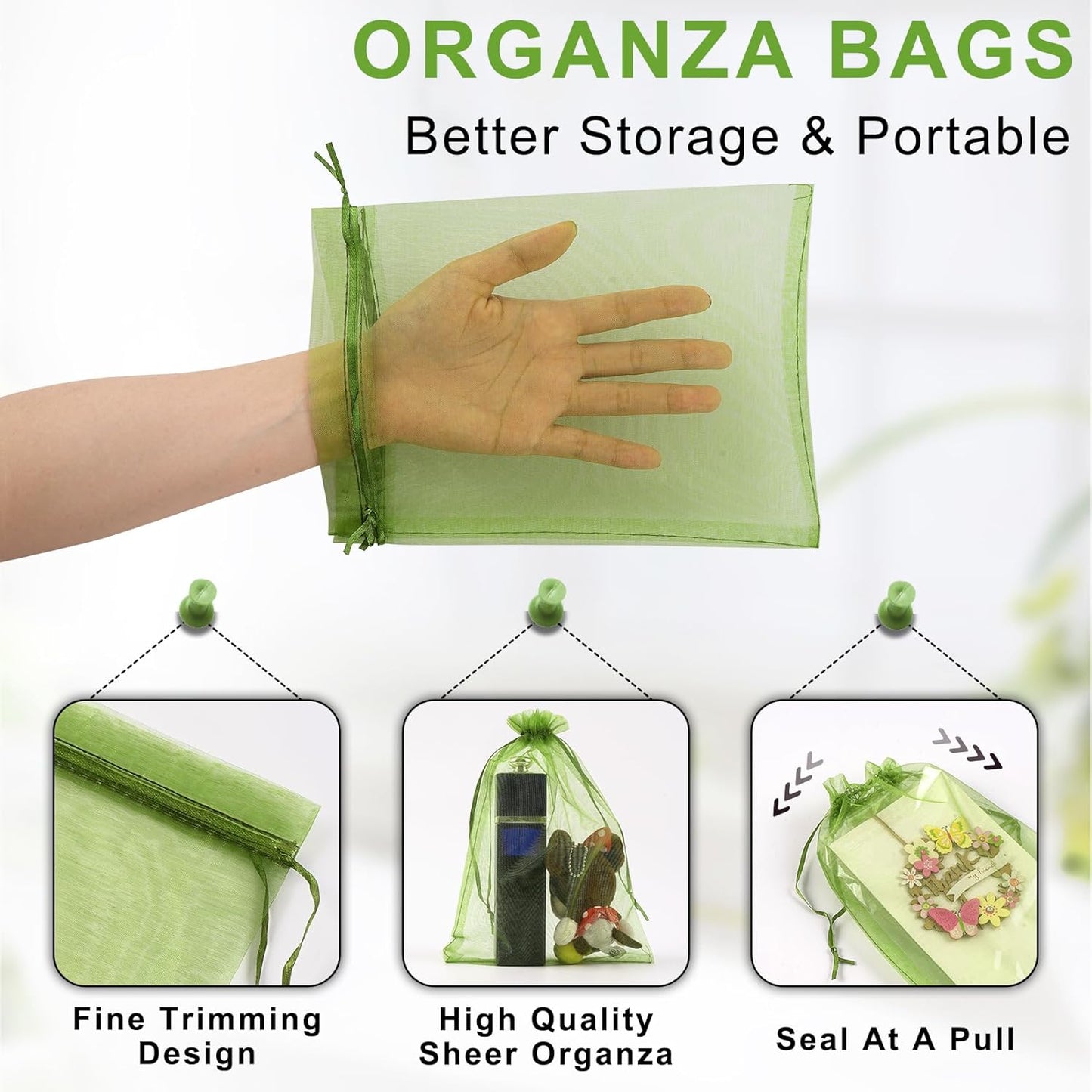 ANZNKU 50 Pack Green Organza Bags 6x9 inches Mesh Bags Drawstring, Gift Pouch for Party Wedding Christmas Candy Favor, Sheer Organza Gift Bag