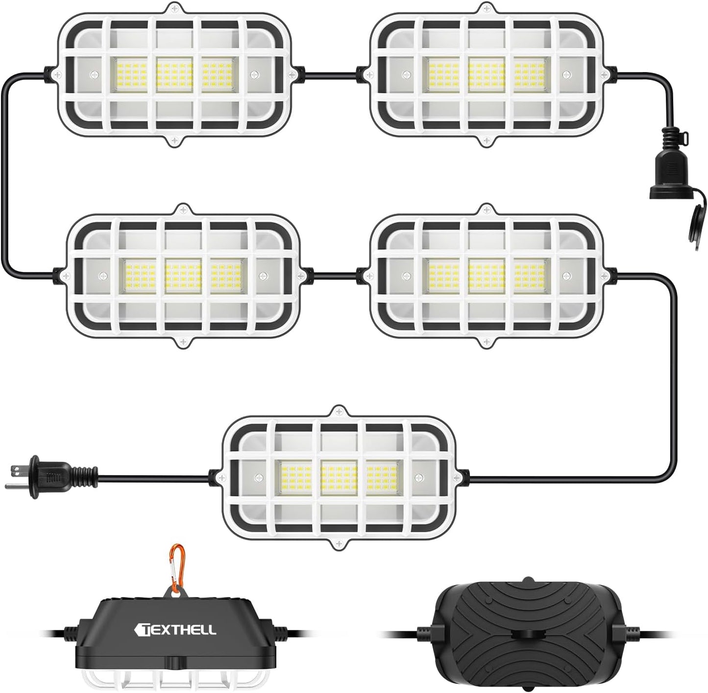 50FT LED Construction String Lights, 75W Super Bright 7500LM Plug in Linkable String Work Lights, 5000K Waterproof IP67 Temporary Lighting for Construction Sites, Jobsites, Indoor & Outdoo