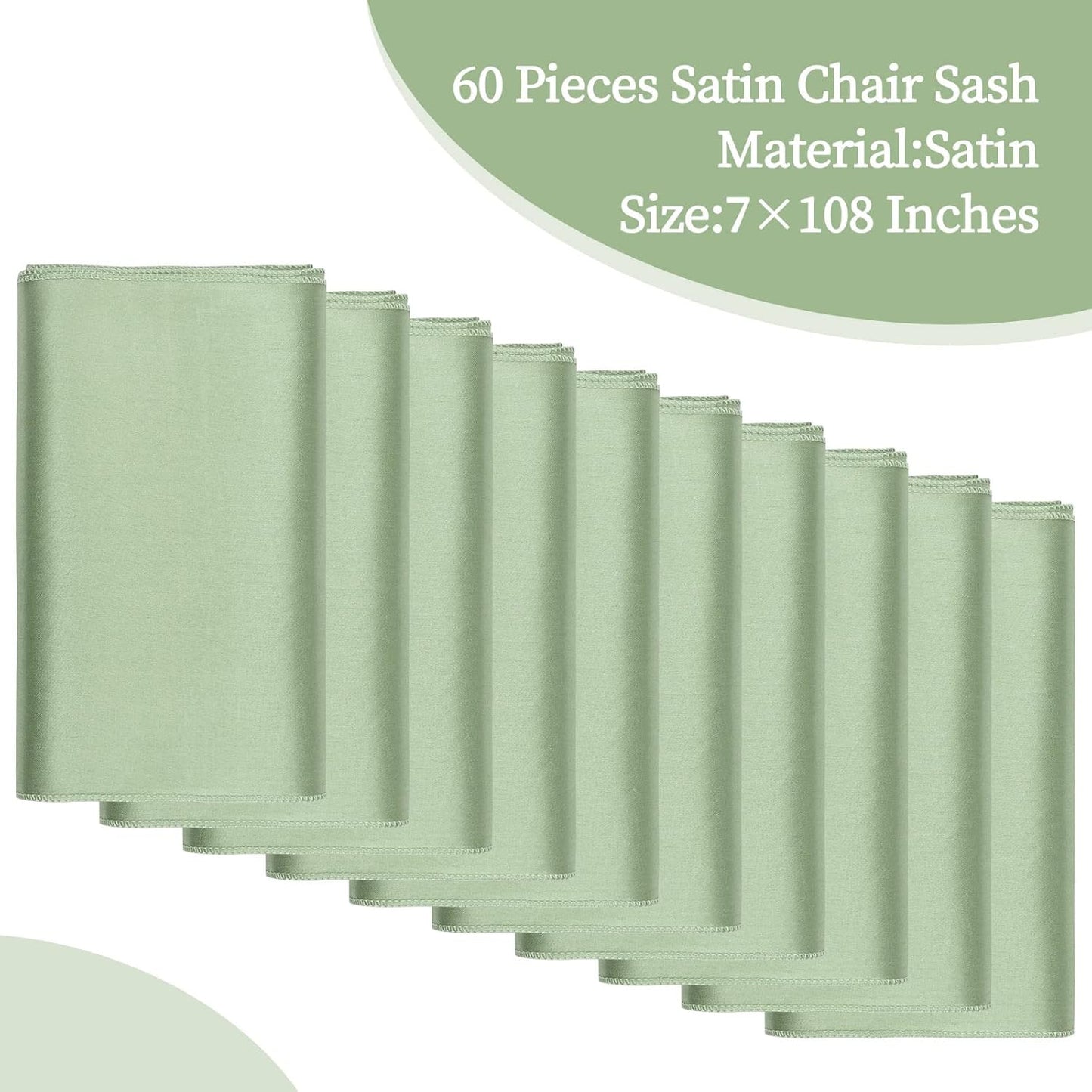 fani 60 PCS Sage Green Satin Chair Sashes Bows Universal Chair Cover for Wedding Reception Restaurant Event Decoration Banquet,Party,Hotel Event Decorations (7 x 108 inch)