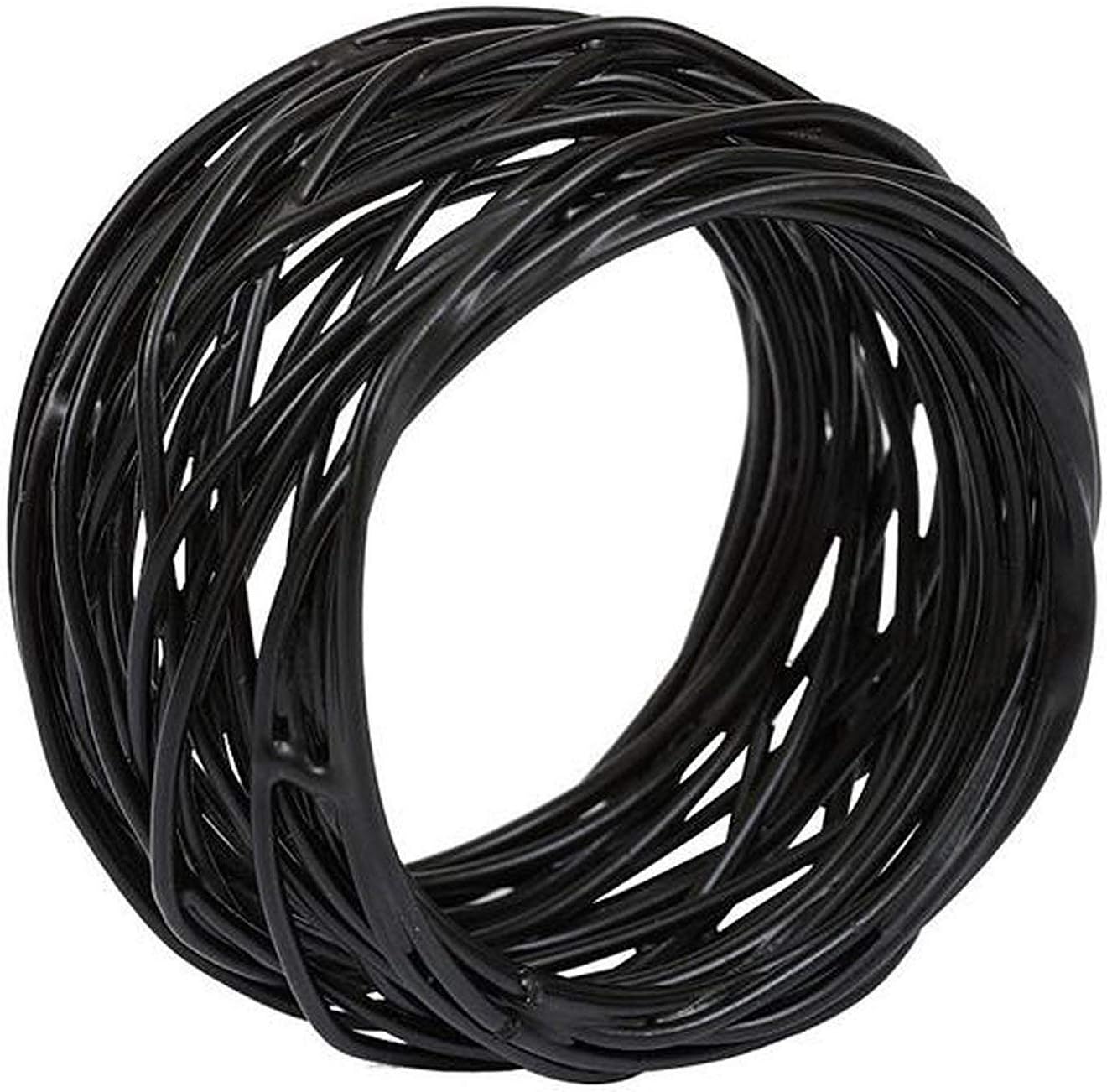 Handmade Round Mesh Black Napkin Rings Holder for Dinning Table Parties Everyday, Set of 12