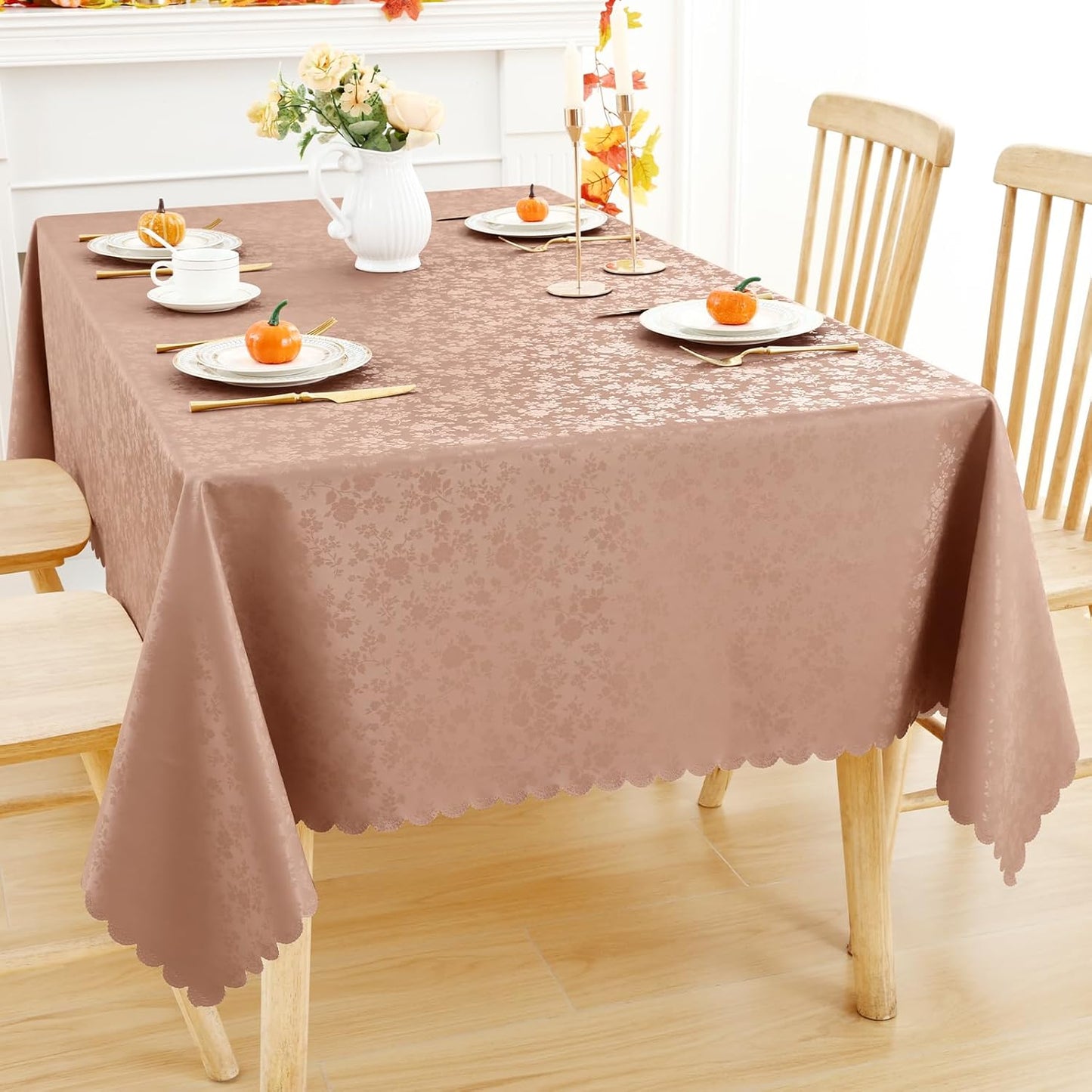 Smiry Rectangle Table Cloth, Waterproof Heavy Duty Vinyl Tablecloths, Wipeable Washable Table Cover for Kitchen and Dining Room (Tan, 52" X 70")