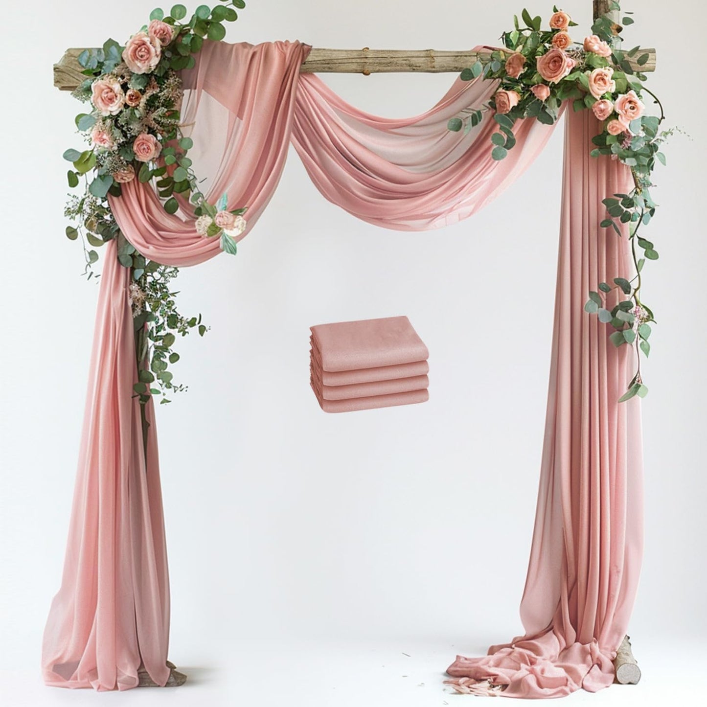 Wedding Arch Draping Fabric 4 Panels 28.7" x 20FT Dusty Rose Sheer Chiffon Backdrop Drapes for Wedding Ceremony Birthday Party Bridal Shower Outdoor Decoration