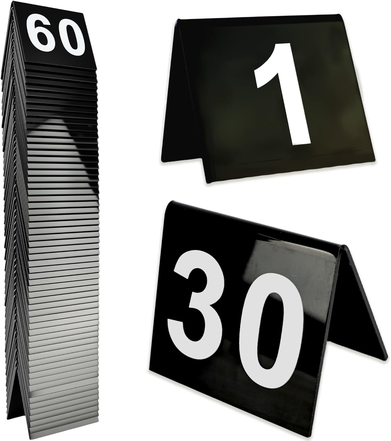 60 Pcs Black Acrylic Table Numbers 1-60 Double Sided Restaurant Table Order Number Wedding Numbers Cards for Party Banquets Service Receptions