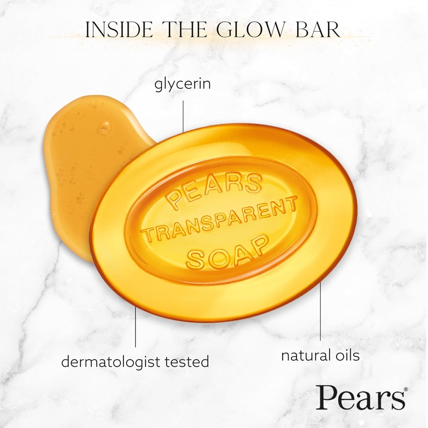 PEARS Glycerin Soap, Transparent Amber with Natural Oils, 6-Pack – Pure & Gentle Cleanser for Soft, Glowing Skin, 4.4 Oz Ea