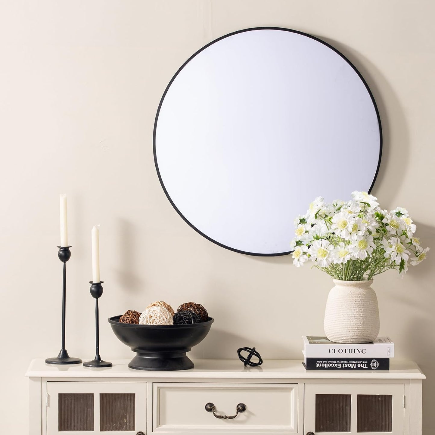 Ceramic Flower Vase, 6“ Small Rustic Farmhouse Vases Home Decor, Short Pottery Decorative Pampas Vase for Table Living Room Entryway Mantel Bookshelf Bedroom Bathroom Kitchen-White