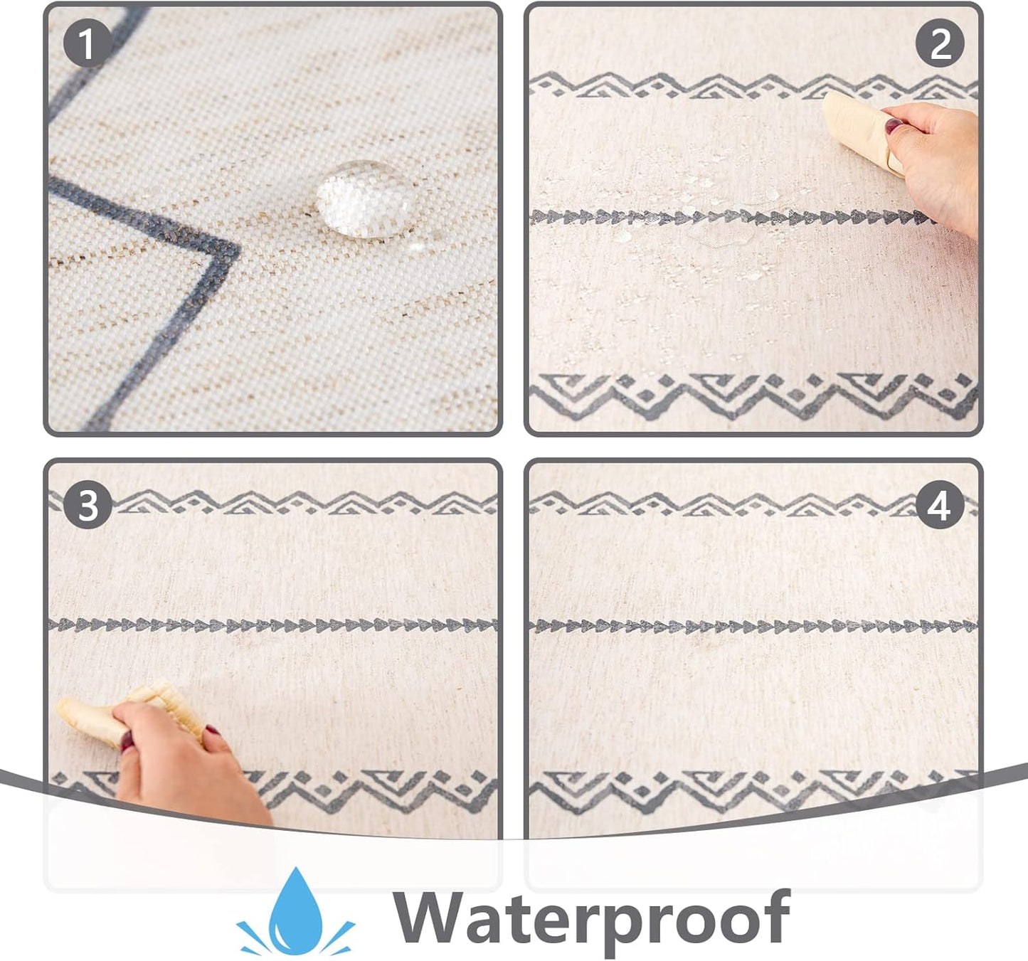 MYSKY HOME Boho Rectangle Tablecloth 60x120 Inches Linen Farmhouse Tablecloth Waterproof Decorative Fabric Table Cloth for Kitchen Dining Bohemian Tablecloth for 8 Feet Table, Grey Tablecloth