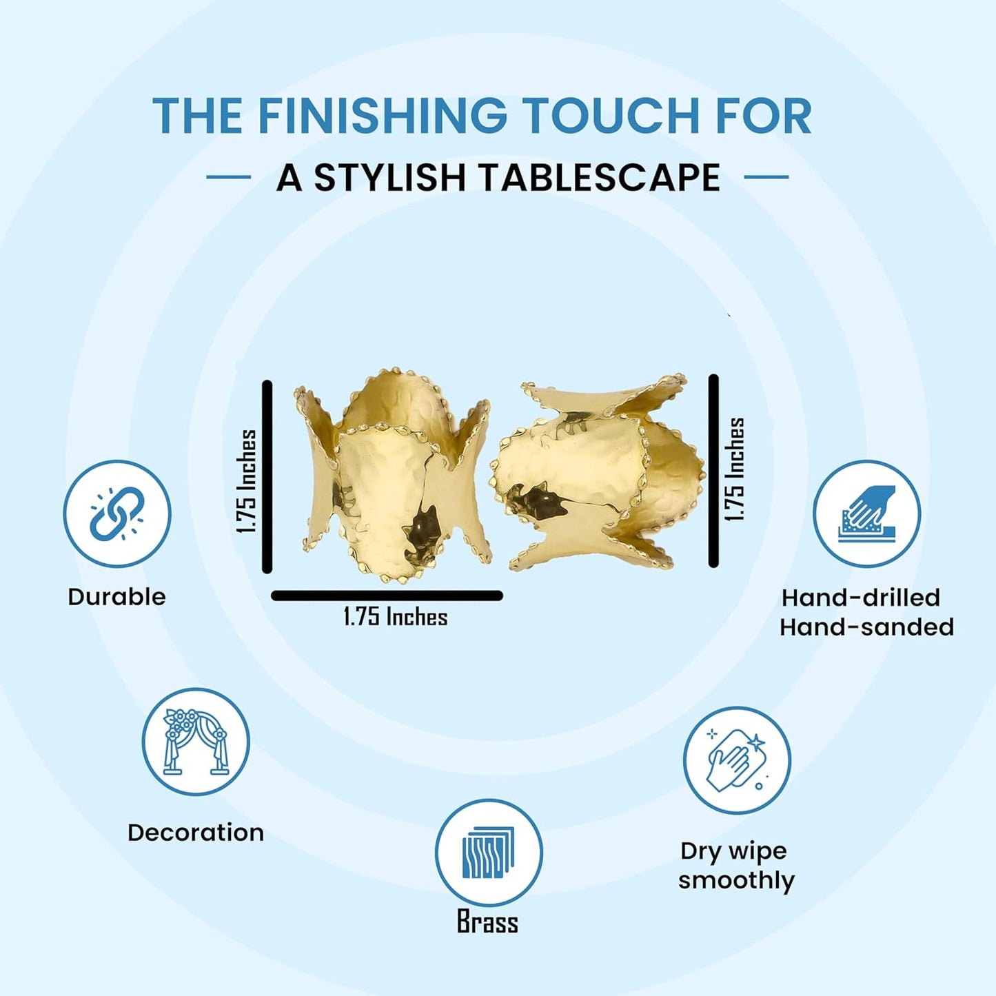 Set of 8 Antique Gold Blonde Napkin Rings - Elegant Metal Napkin Rings Table Decor, Lightweight, Durable, Perfect for Home Dining, Wedding, Reception, Banquets & Housewarming Gifts - ALPHA Living HOME