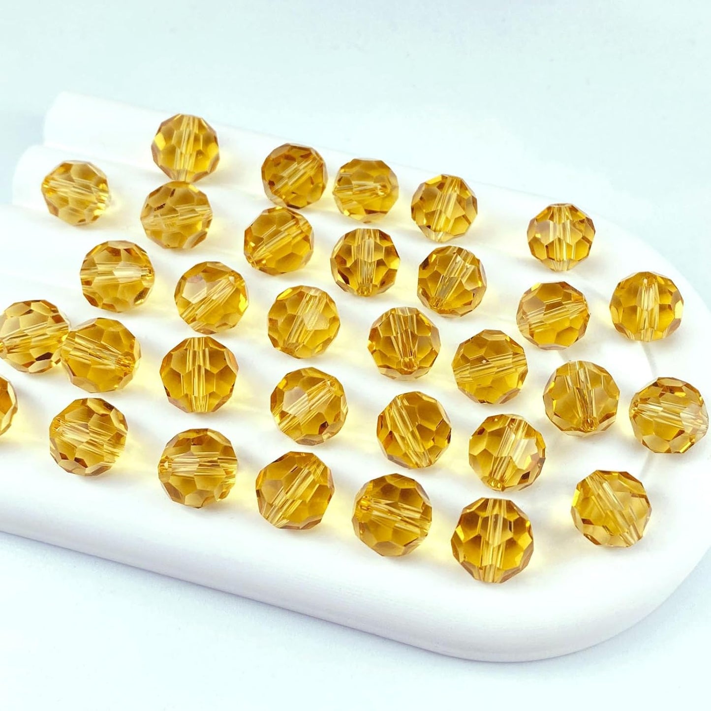 50 PCS 10mm Crystal Glass Beads Round Multiple Faceted Loose Spacer Glass Beads for DIY Handcrafte Bracelet Necklace Earring Jewelry Making(Gold Champagne)