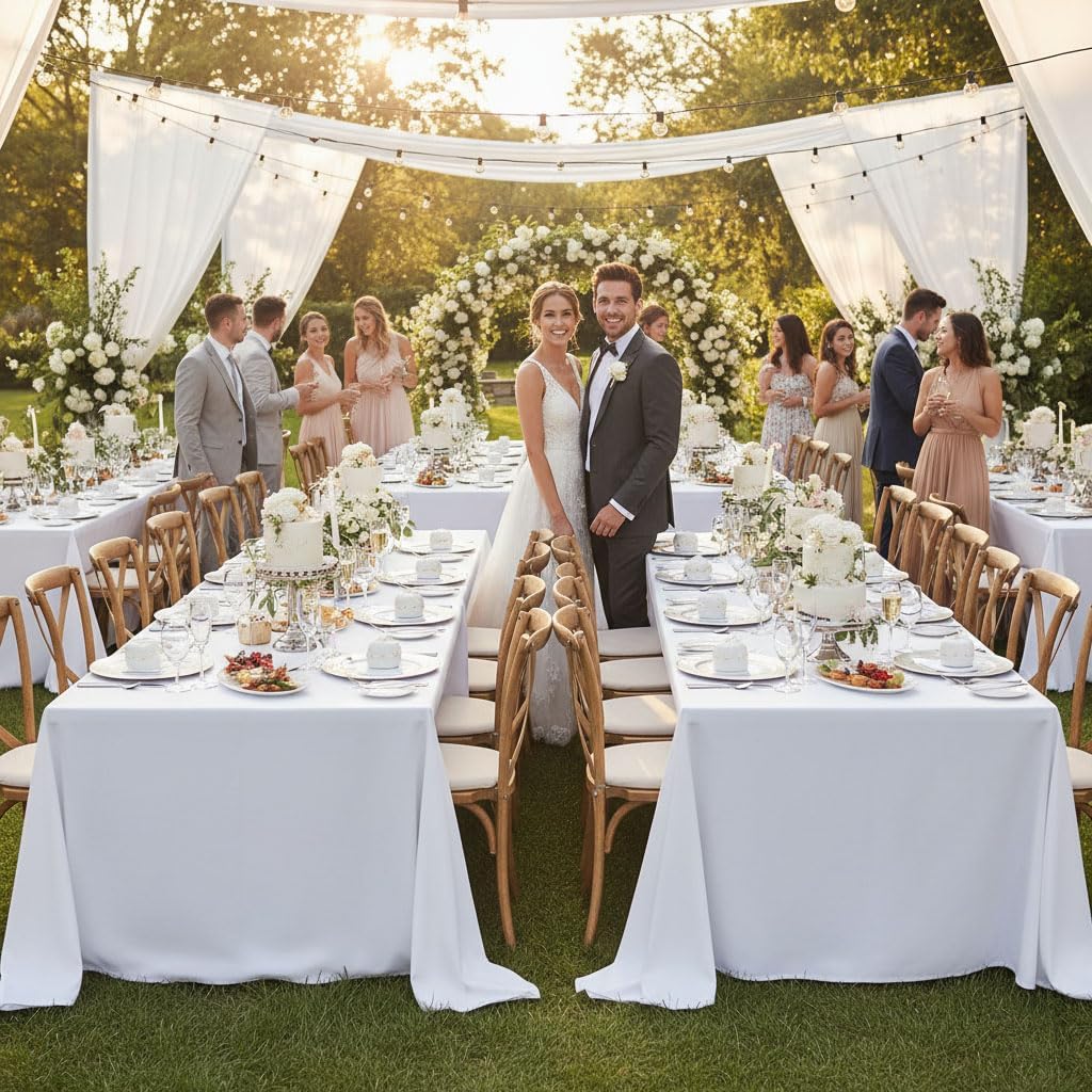 Fitable White Table Clothes for Rectangle Tables, 6 Pack - 90 x 132 Inch - Reusable and Elegant Tablecloths, Polyester Fabric Table Covers for Wedding, Party, Banquet, Formal Events