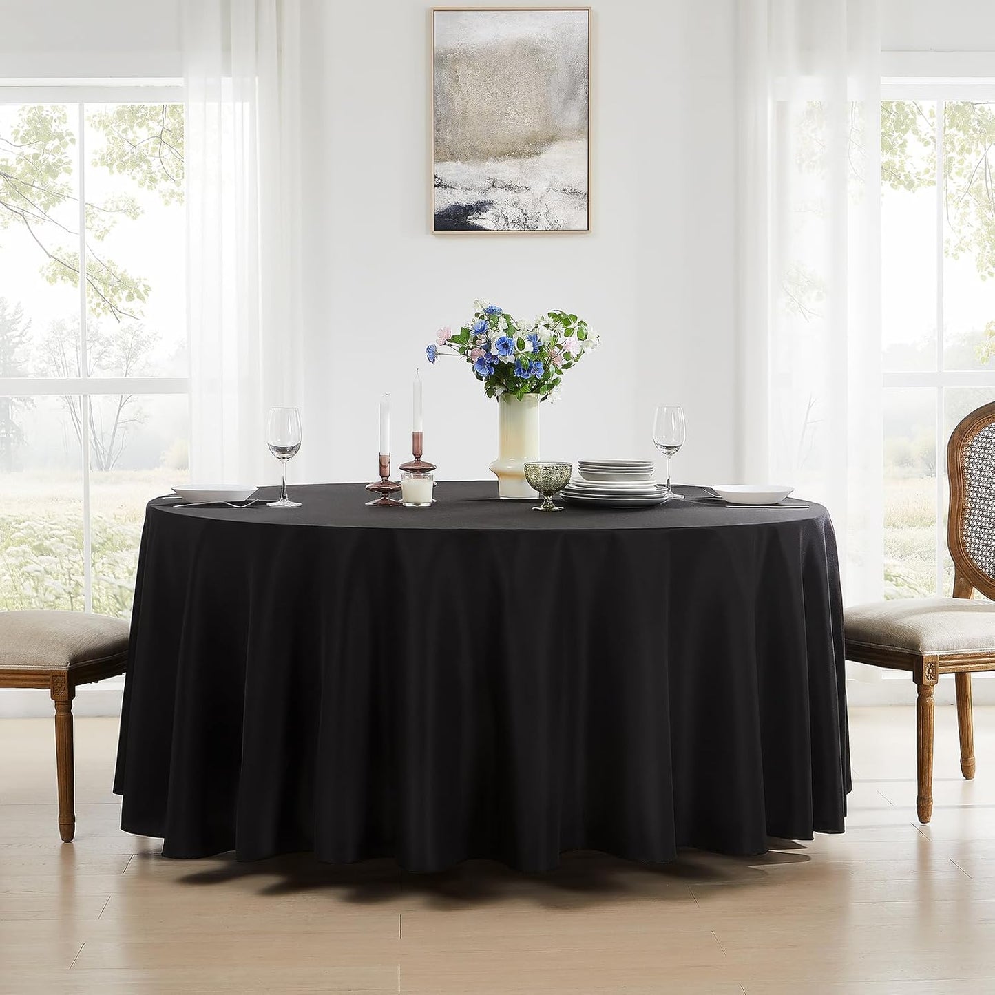 Round Tablecloth 6 Pack 108 Inch Black Tablecloths Washable Decorative Linen Polyester Table Clothes Cover for Dining Table Banquets Buffet Parties and Wedding