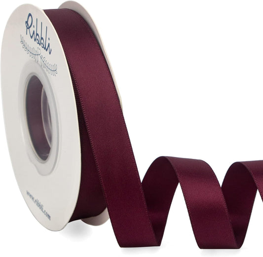 Ribbli Burgundy Satin Ribbon 5/8 inch x Continuous 25 Yards,Double Faced Satin Use for Craft, Gift Wrapping, Christmas Ornaments, Hair Bows, Bouquet Bows