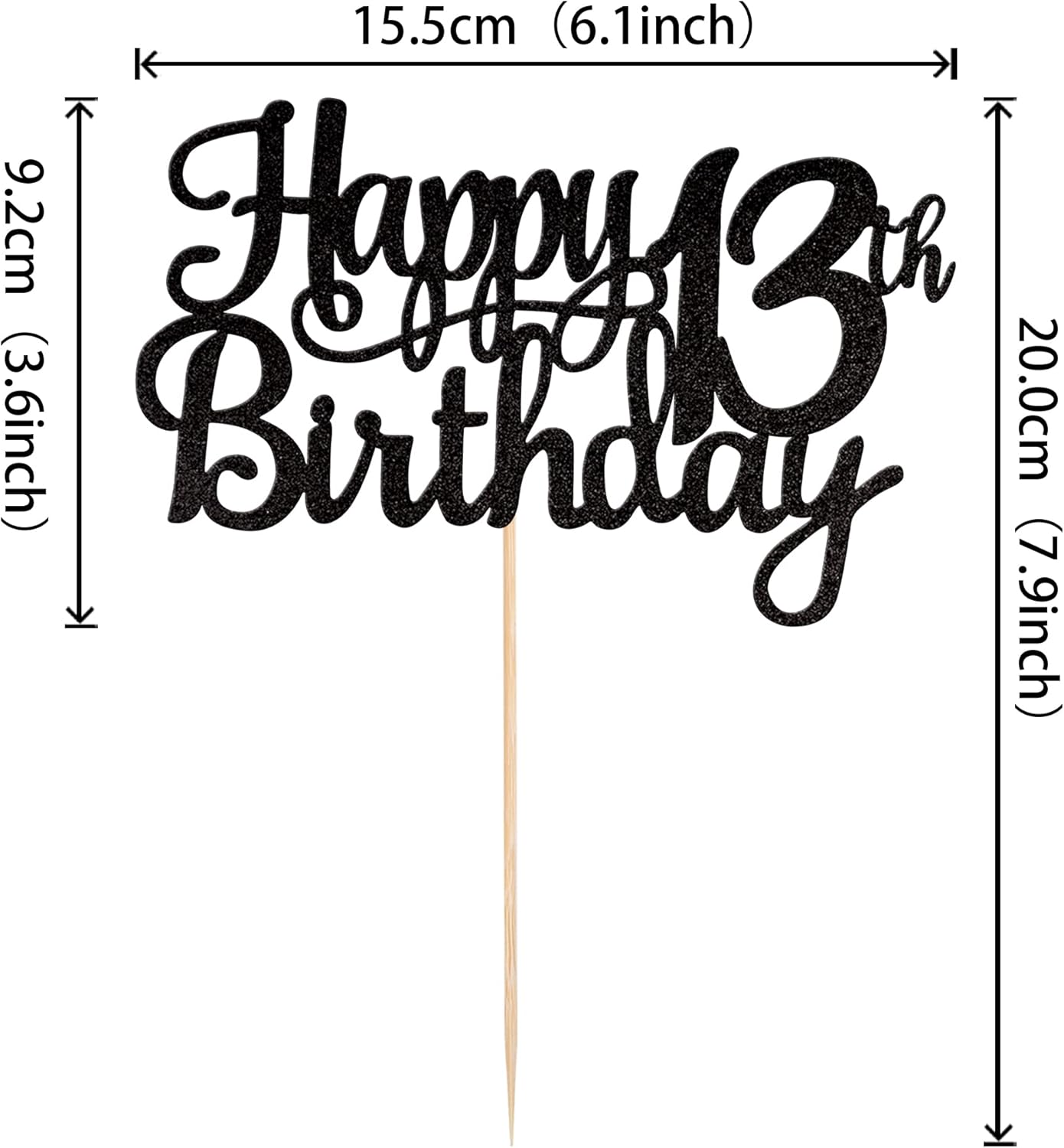 1 PCS Happy 13th Birthday Cake Topper Glitter Cheers to 13 Years Birthday Cake Pick Official Teenager 13 Fabulous Cake Decoration for Happy 13th Birthday Theme Party Decorations Supplies Black