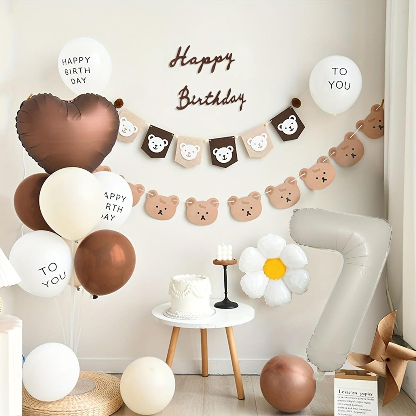 40 Inch Cream White Number 7 Balloon Mylar Big Foil Helium Number 17 27 77 Balloon for Party Decorations,Digital Birthday Party Wedding Decorations, Boy Baby Shower Decorations (Cream No 7)