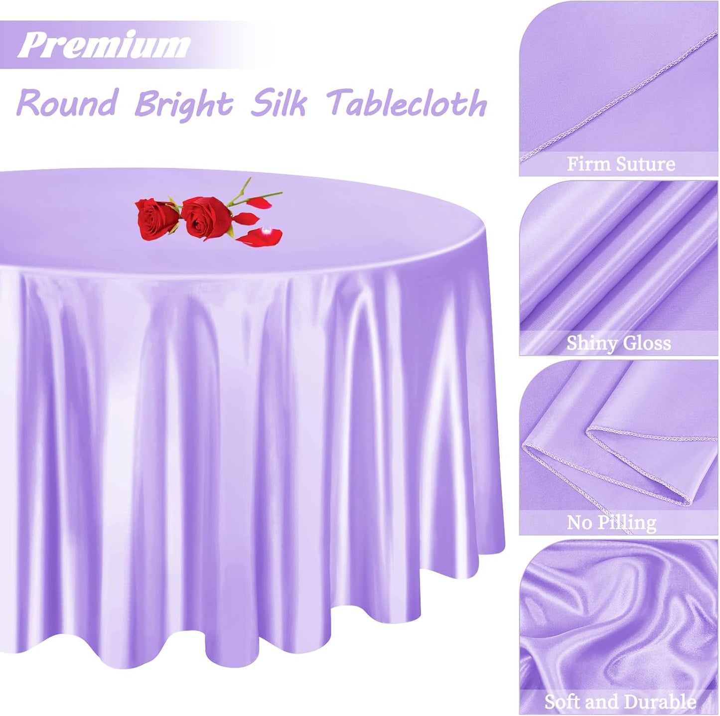 fani 12 Pack 108 Inch Lavender Satin Tablecloth - Silky Round Tablecloth Overlay Smooth Fabric Table Cover, Bright Table Decoration for Wedding Party Banquet Events Restaurant Kitchen Dining