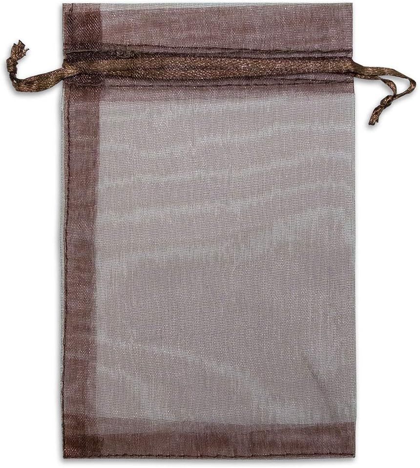 TheDisplayGuys 48-Pack 6x8 Brown Sheer Organza Gift Bags with Drawstring, Jewelry Candy Treat Wedding Party Favors Mesh Pouch