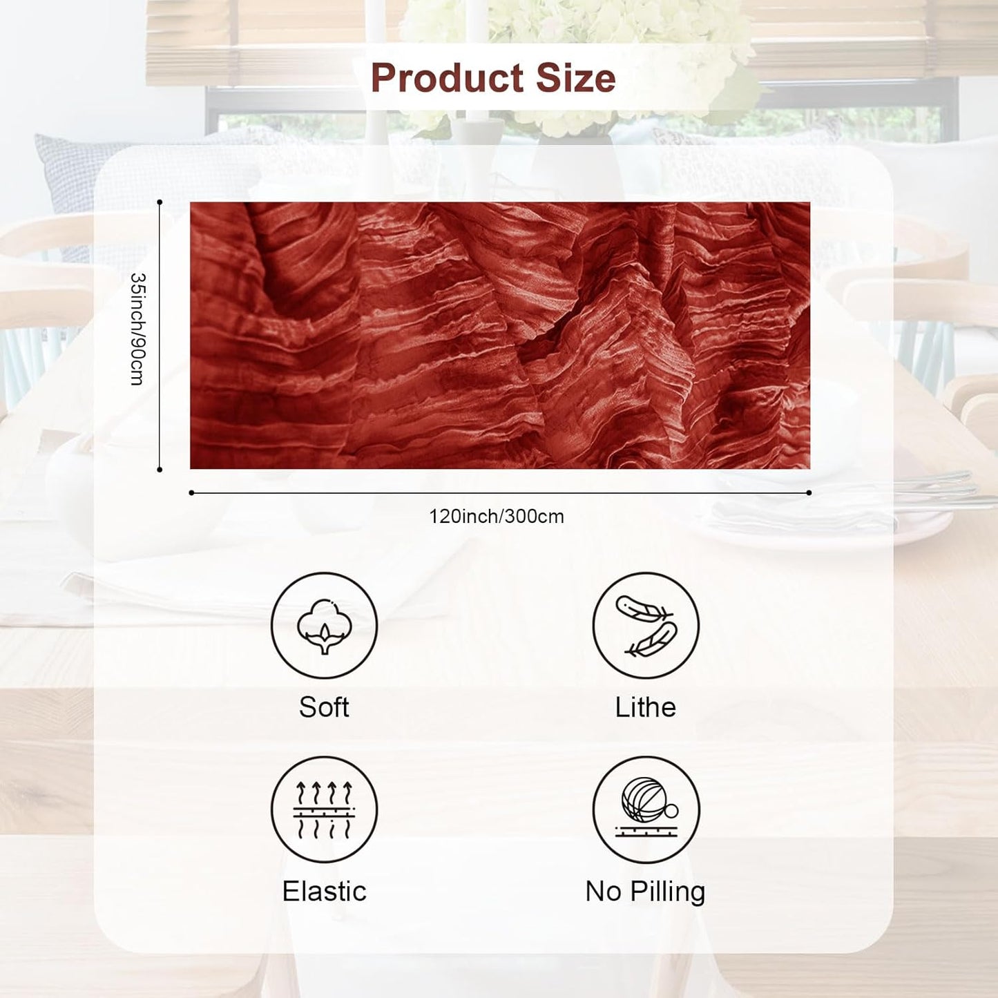 6 Pack Terracotta Cheesecloth Table Runner 35x120 Inch 10Ft Rustic Gauze Cheese Cloth Thanksgiving Table Runner Sheer Cheesecloth Table Runners for Wedding Party Bridal Shower Decoration