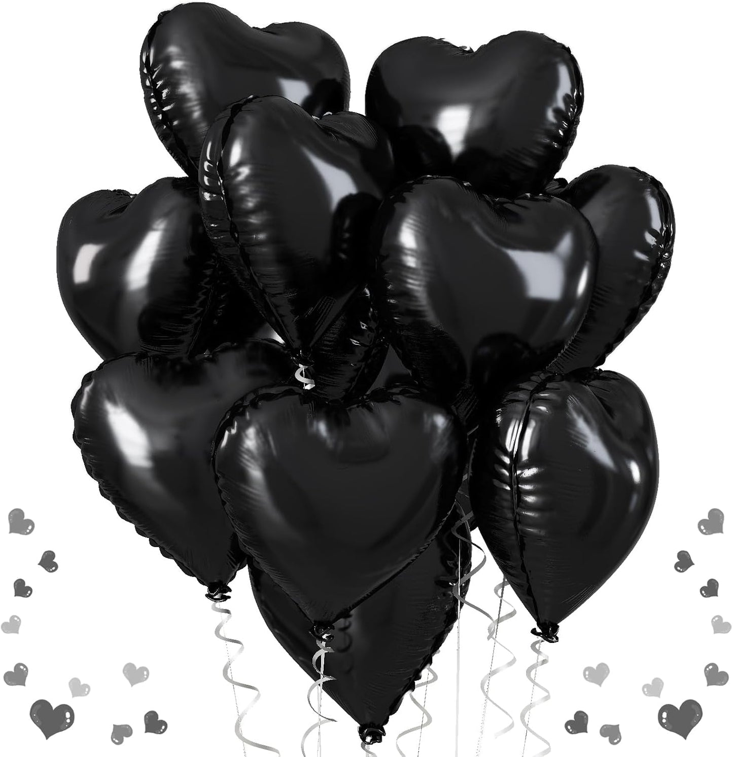 Black Heart Balloons, 18 Inch Black Helium Heart Balloons, 12Pcs Large Black Heart Shape Mylar Balloons, Black Foil Heart Balloons for Boys Men Birthday Graduation Engagement Valentines