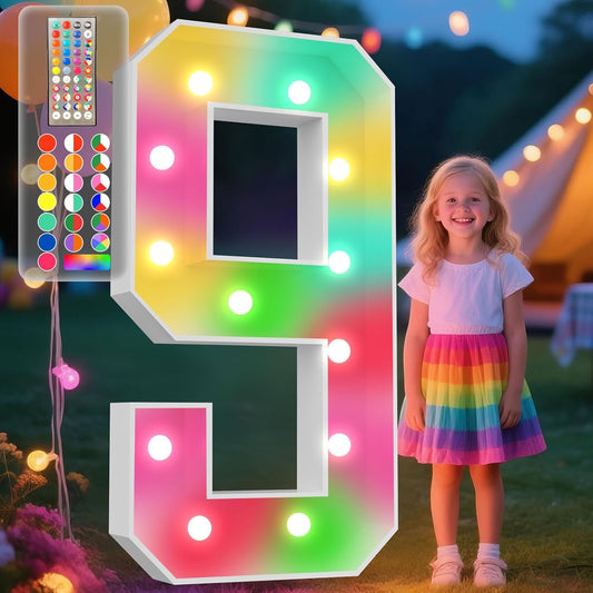Ledido 4FT Marquee Light Up Numbers, 34 Colors Changing Marquee Numbers 4 Feet Tall with Remote, Big Numbers for Party Wedding Graduation Birthday Decoratoons, Large Light Up Number 9