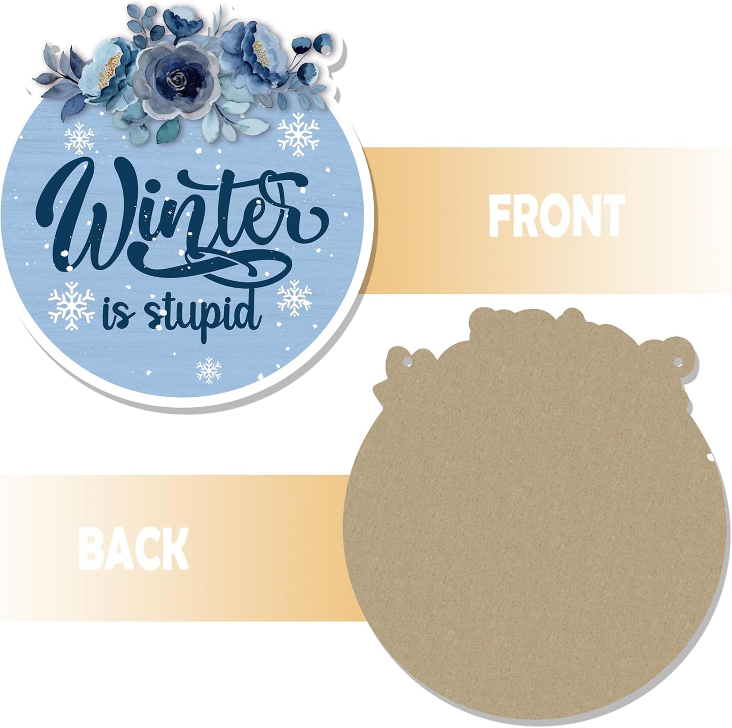 CGBHW Funny Navy Blue Winter Christmas Wooden Sign, Winter Snowflake Snowy Dusty Blue Flowers Decoration Hanging Sign Wall Decor, Christmas Seasonal Holidays Wooden Signs for Home Door Decor 12 x 12 Inch