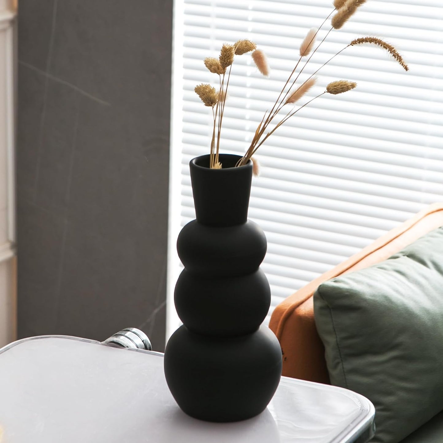 Black Vase, Modern Ceramic Vase, Black Matte Clay Vases for Pampas Grass, Minimalist Home Fresh Flowers, Dried Flowers