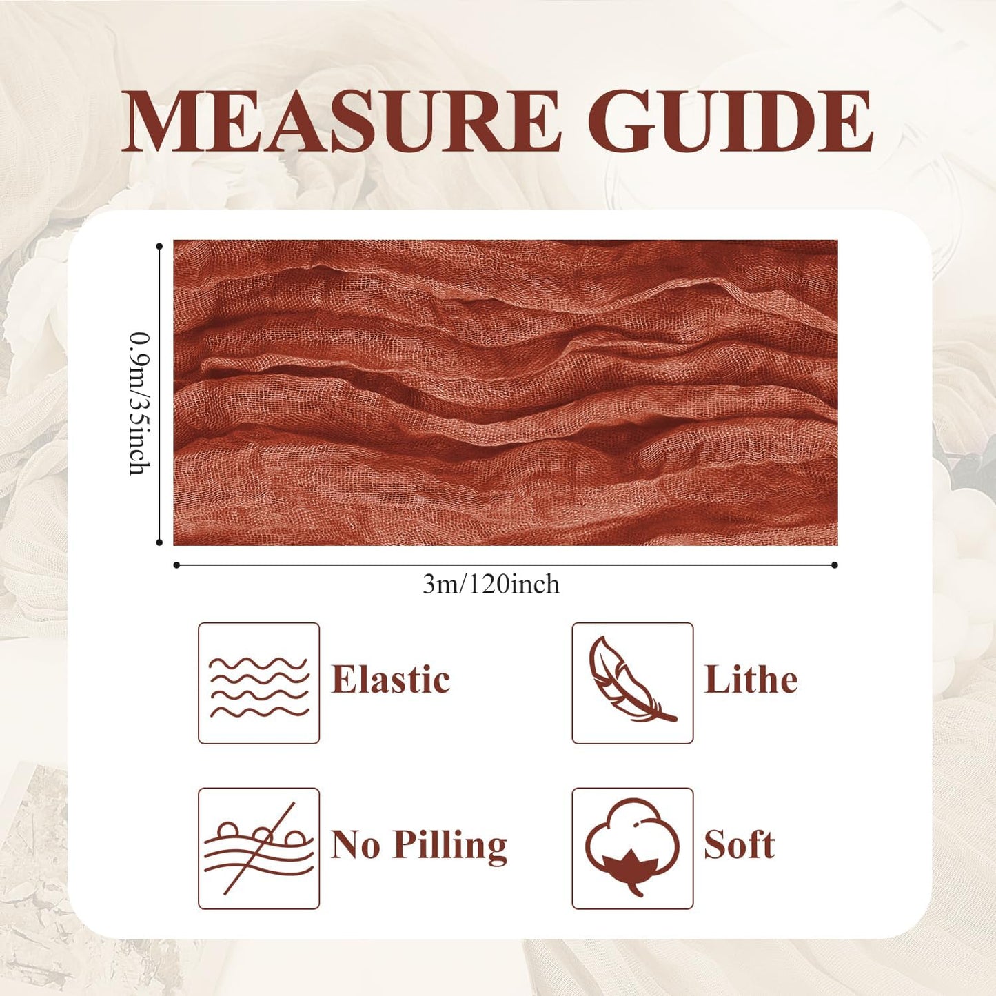 Asee'm 6pcs Cheesecloth Table Runner 120 Inches Long Terracotta Boho Gauze Cheese Cloth Runner 10FT Rustic Sheer Fall Table Runners for Thanksgiving Christmas Wedding Party Baby Shower Decoration