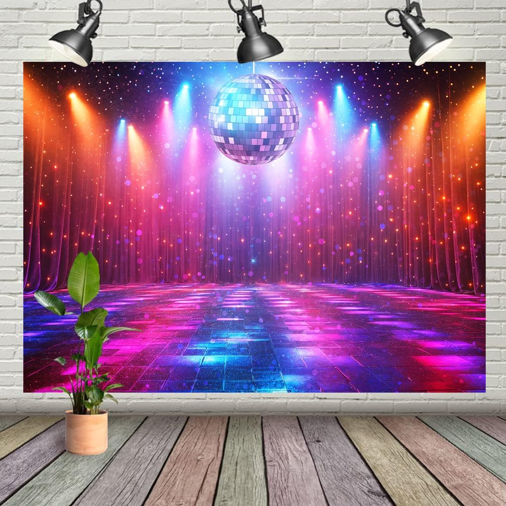 Disco Decorations Backdrop, Retro Glow Party 70s 80s 90s Theme Stage Dance Background Disco Party Decoration, Polyester Banner PartyBackdrop for Birthday Prom Portrait Photo Props 5x3ft