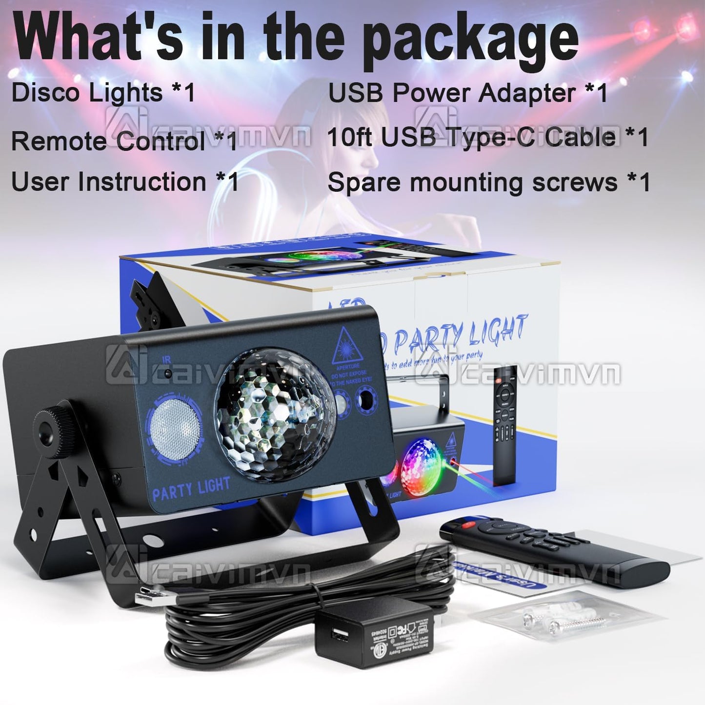 Disco Ball Light Party Lights, LED Sound Activated DJ Disco Light Stage Lights with Remote Control Strobe Lights for Parties Bar Birthday Gift Indoor Room Decorations Christmas Halloween Club Wedding