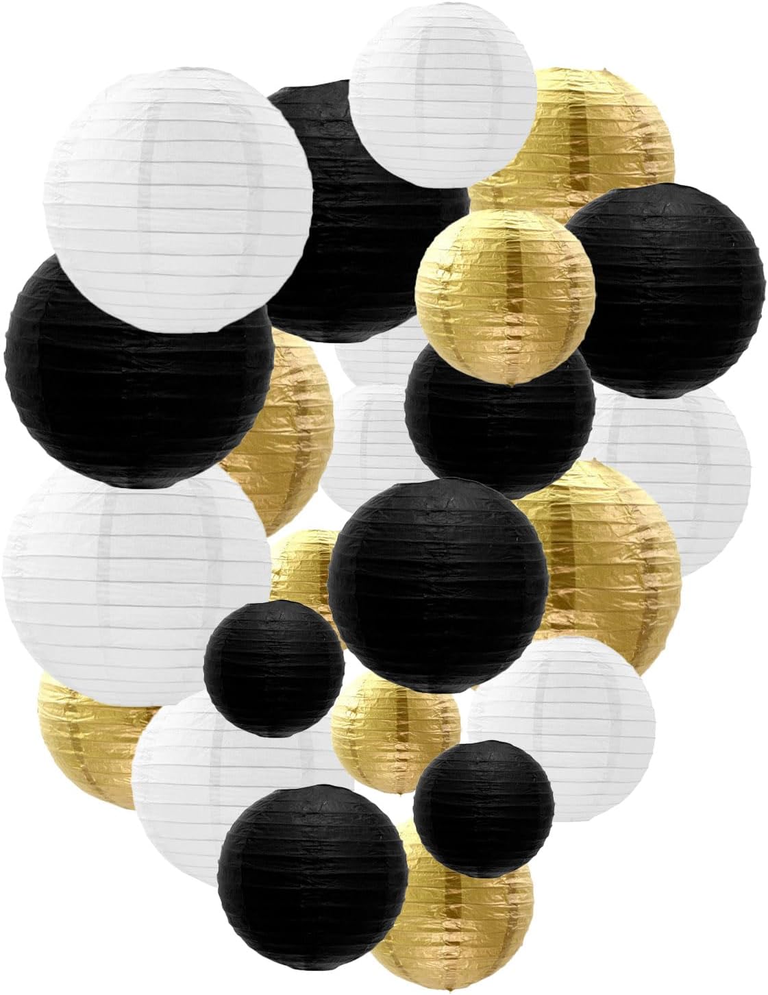 Black Gold White Paper Lanterns Decorative, Chinese/Japanese Hanging Round Paper Lanterns Decorations for Wedding, Graduation, Anniversary Birthday (12 PCS)