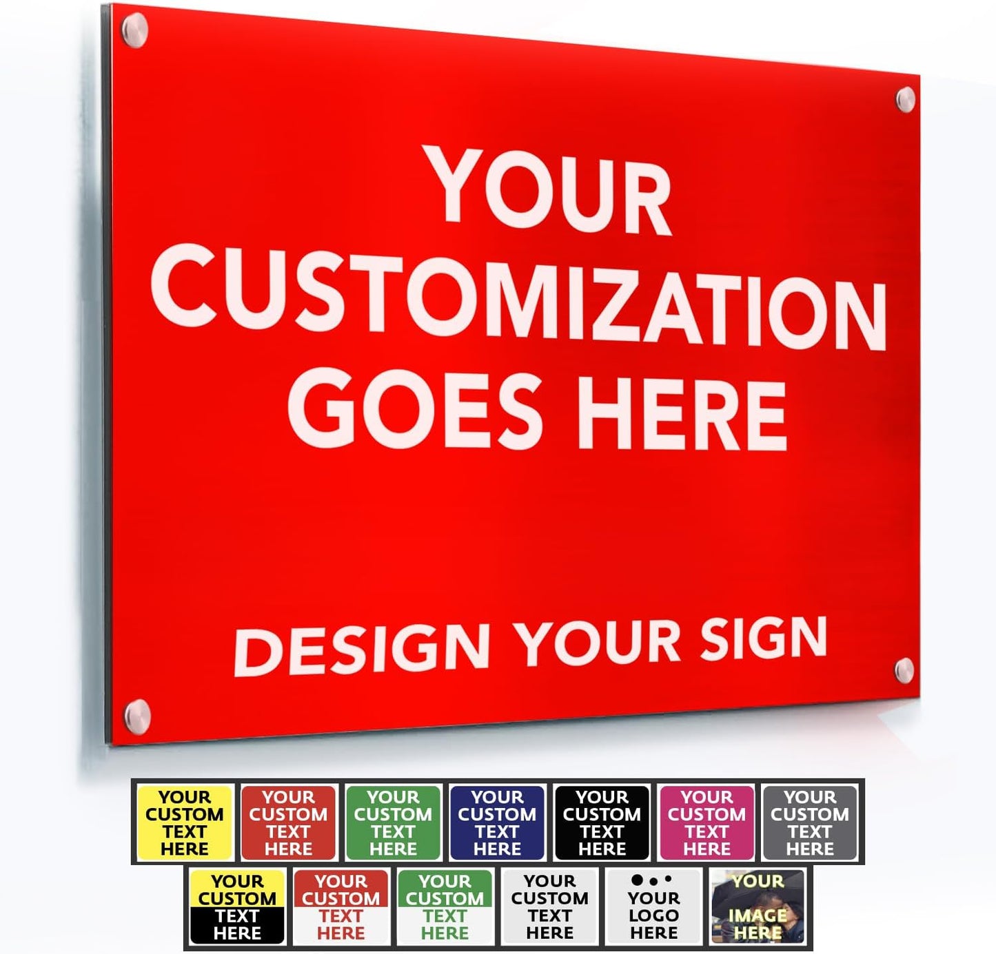 Custom Metal Signs, Personalized Aluminum Signs, White Aluminum (Red Background, 36x24 In)