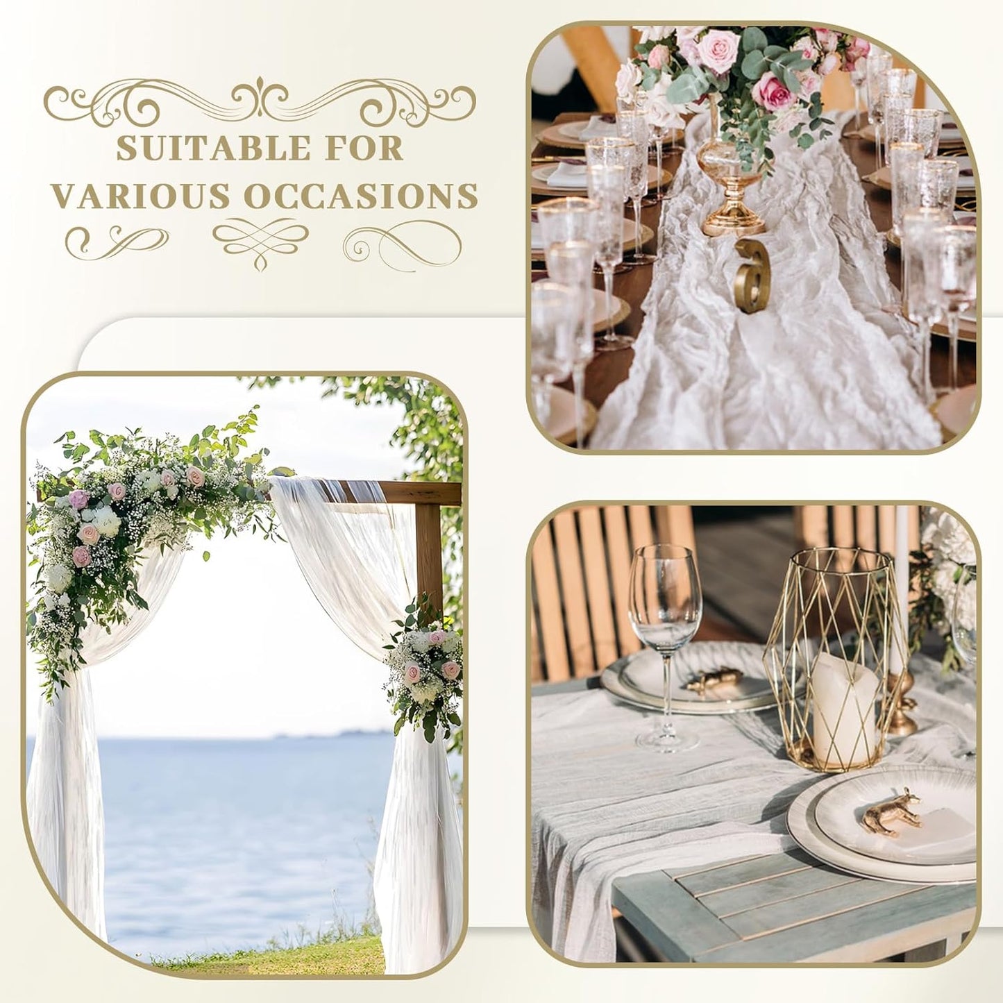 Le courant 6pcs 10Ft Cheesecloth Table Runner, Rustic Boho Gauze Cheese Cloth Runner Table Runner for Weddings Bridal Baby Shower Birthday Holiday Parties Home Decor, Lvory