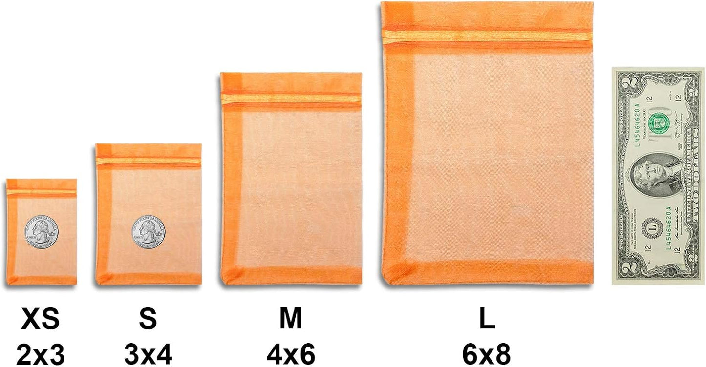 TheDisplayGuys 100-Pack 6x8 Orange Sheer Organza Gift Bags with Drawstring, Jewelry Halloween Candy Treat Wedding Party Favors Mesh Pouch