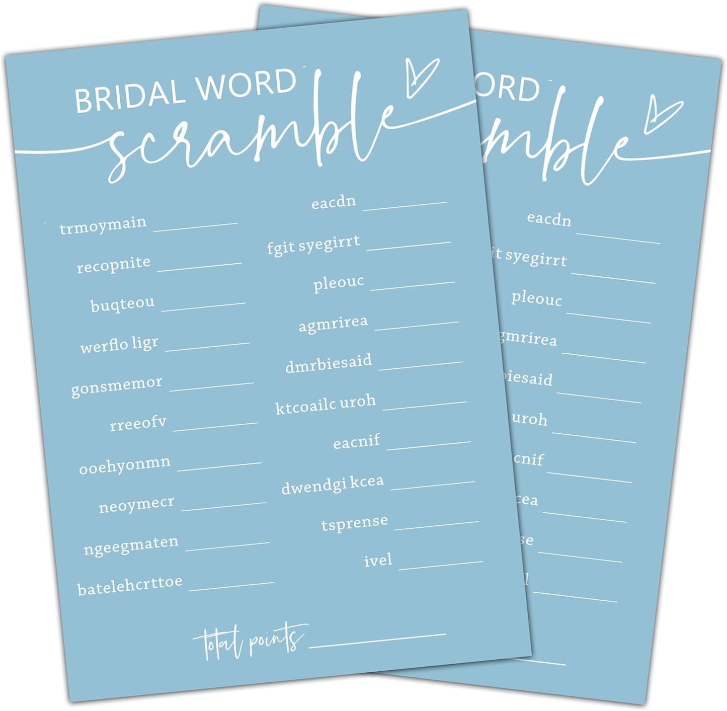 Minimalist Bridal Shower Games, 30 Light Blue Bridal Word Scramble Cards + 1 Answer Card, Wedding Bachelorette Engagement Party Supplies - A16