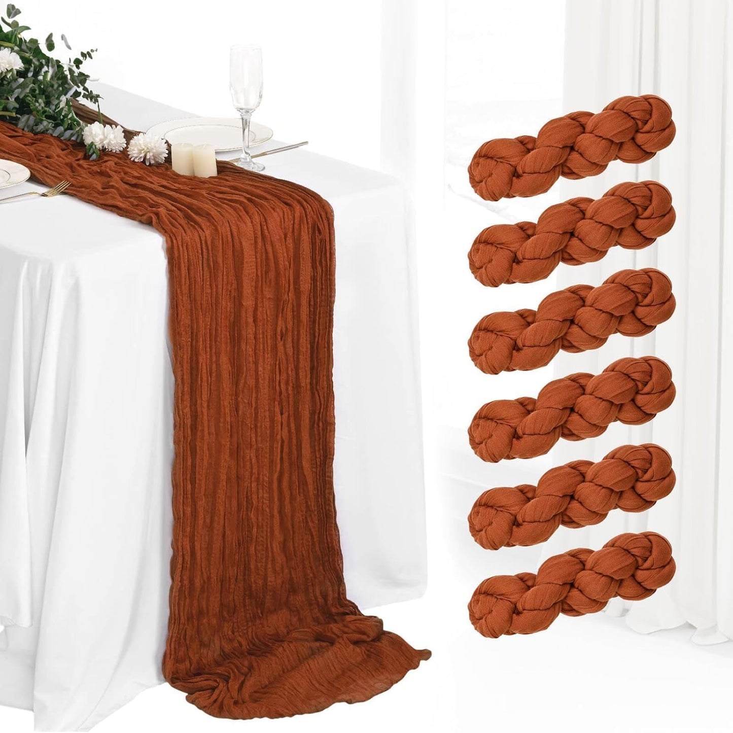 6Pcs Terracotta Cheesecloth Table Runner 120 Inch10FT Terracotta Color Rustic Boho Cheesecloth Table Runnerfor Wedding Party Baby Shower Birthday Home Decor Holiday Decorations
