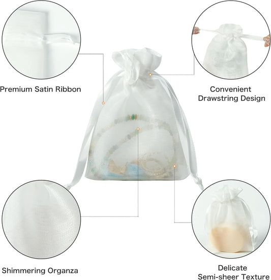 QIANF 20 Pcs White Small Organza Bags 3X4 inch for Wedding Favors with Drawstring, Mini Mesh Gift Bags Jewelry Pouch for Candy Bridal Shower Party Favor Baby Shower Christmas