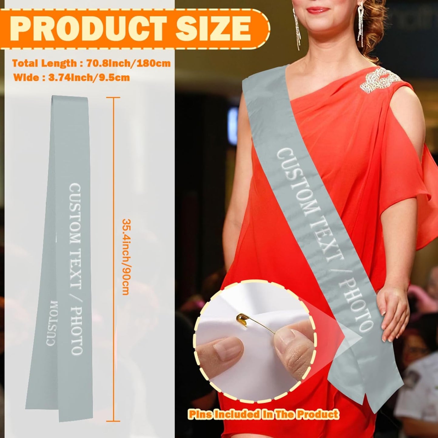 Custom Sash,Personalized Birthday Sash with Text Photo,Customized Bachelorette Sash Quote Sash Bride to Be Sash Color Optional (No decorative edge, Sliver)