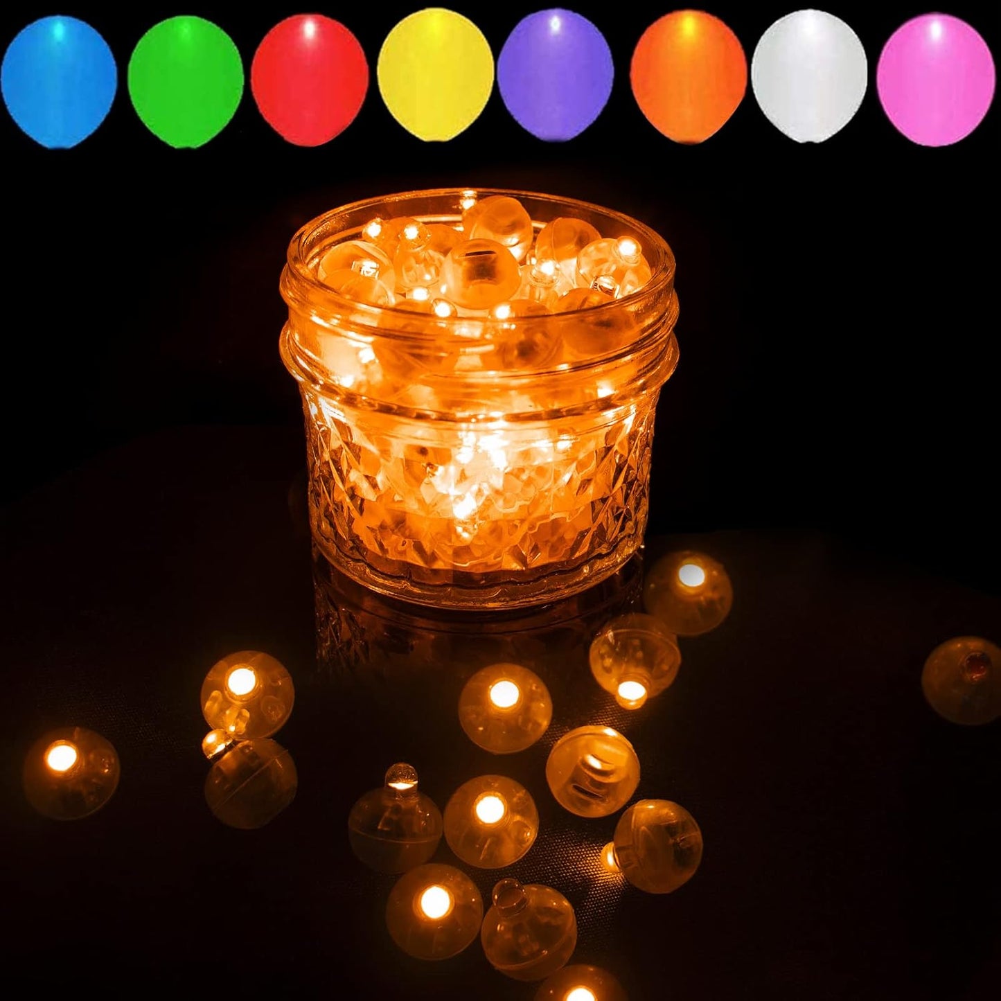 100pcs LED Orange Balloon Light Mini Tiny Led Lights, Small Round Led Ball Lamp for Paper Lantern Balloon Indoor Outdoor Party Event Fun Birthday Party Wedding Decoration Supplies