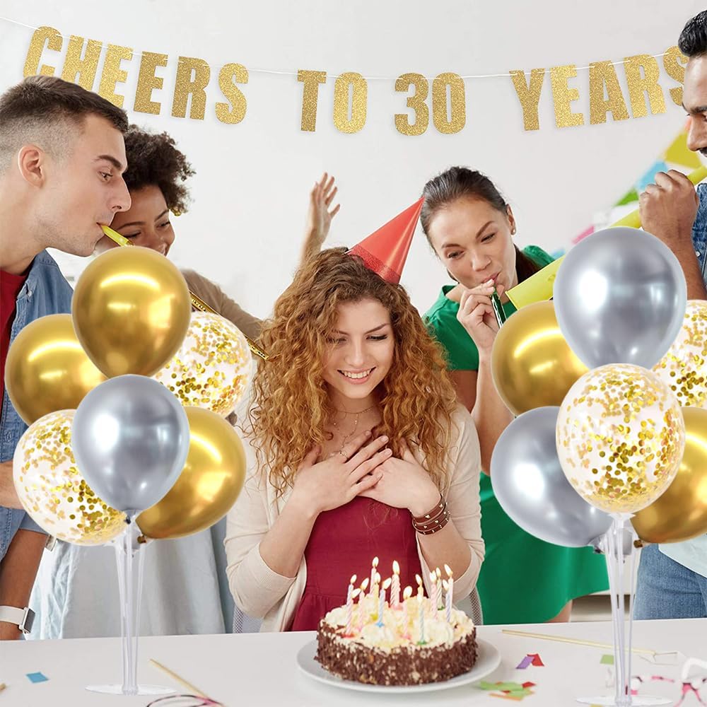 TONIFUL 4 Table Centerpiece Balloon Stand Kit Include Silver Gold Latex Confetti Balloons for 2025 Graduation,New Years 2025,Birthday,Retirement, Christmas, Anniversary Table Party Decoration
