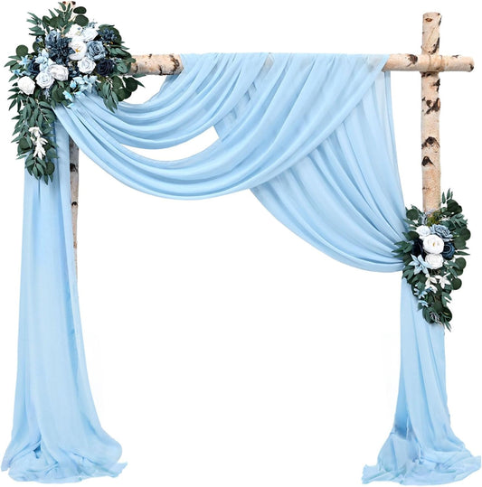 Wedding Arch Drapes Fabric 2 Panels 20Ft Length x 28" Width Baby Blue Arch Draping Chiffon Fabric Sheer Curtains Backdrop for Party Bridal Ceremony Ceiling Decor Wedding Stage Reception Decorations