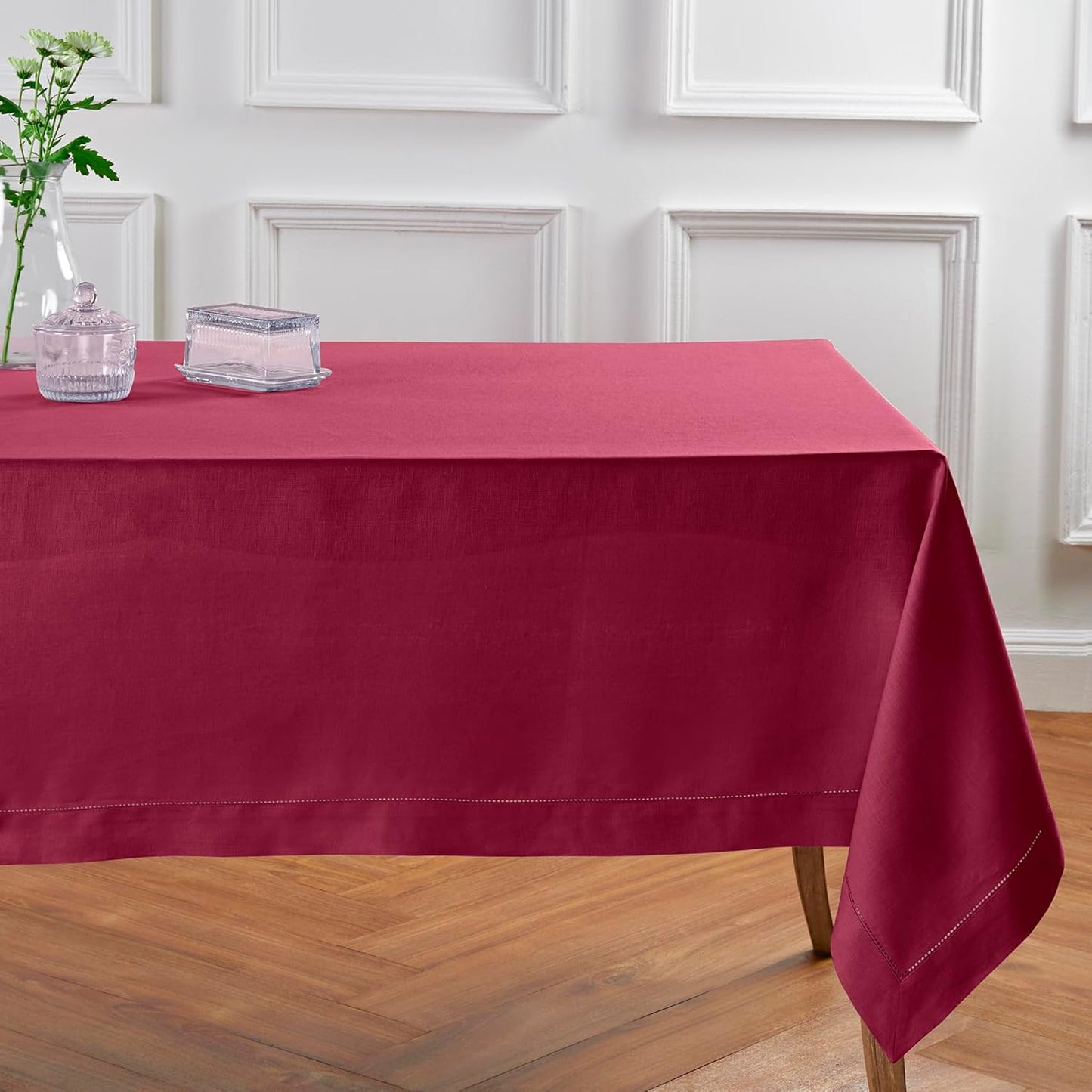 Solino Home Linen Beet Tablecloth 60 x 132 Inch - Classic Hemstitch, 100% Pure Linen Rectangular Tablecloth - Machine Washable Table Cloth for Fall, Autumn, Thanksgiving