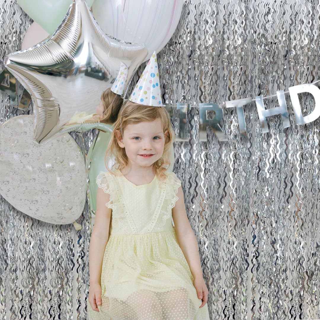 Silver Birthday Party Decorations 10pcs Silver Streamers Foil Fringe Backdrop Curtains Photo Booth Props Prom Decorations for Bachelorette, Engagement, Disco Party, Graduation,Wedding, Anniversary