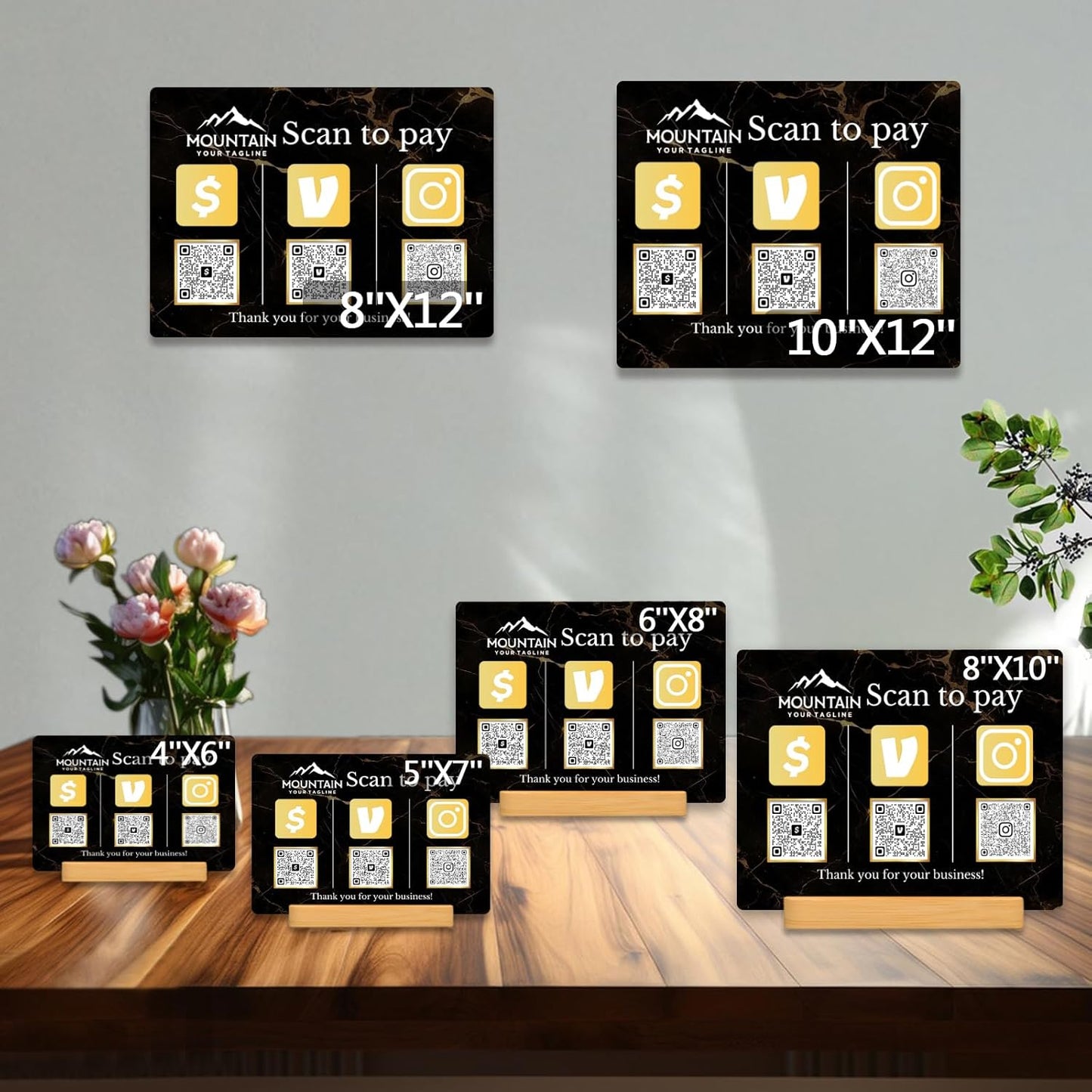 Personalized Custom Metal QR Code Sign Venmo Cashapp Scan to Pay with Stand Instagram Facebook Social Media QR Signs Bar Code QR Plaque Print for Business Salon Beauty Store Restaurant Wifi Sign (H3)