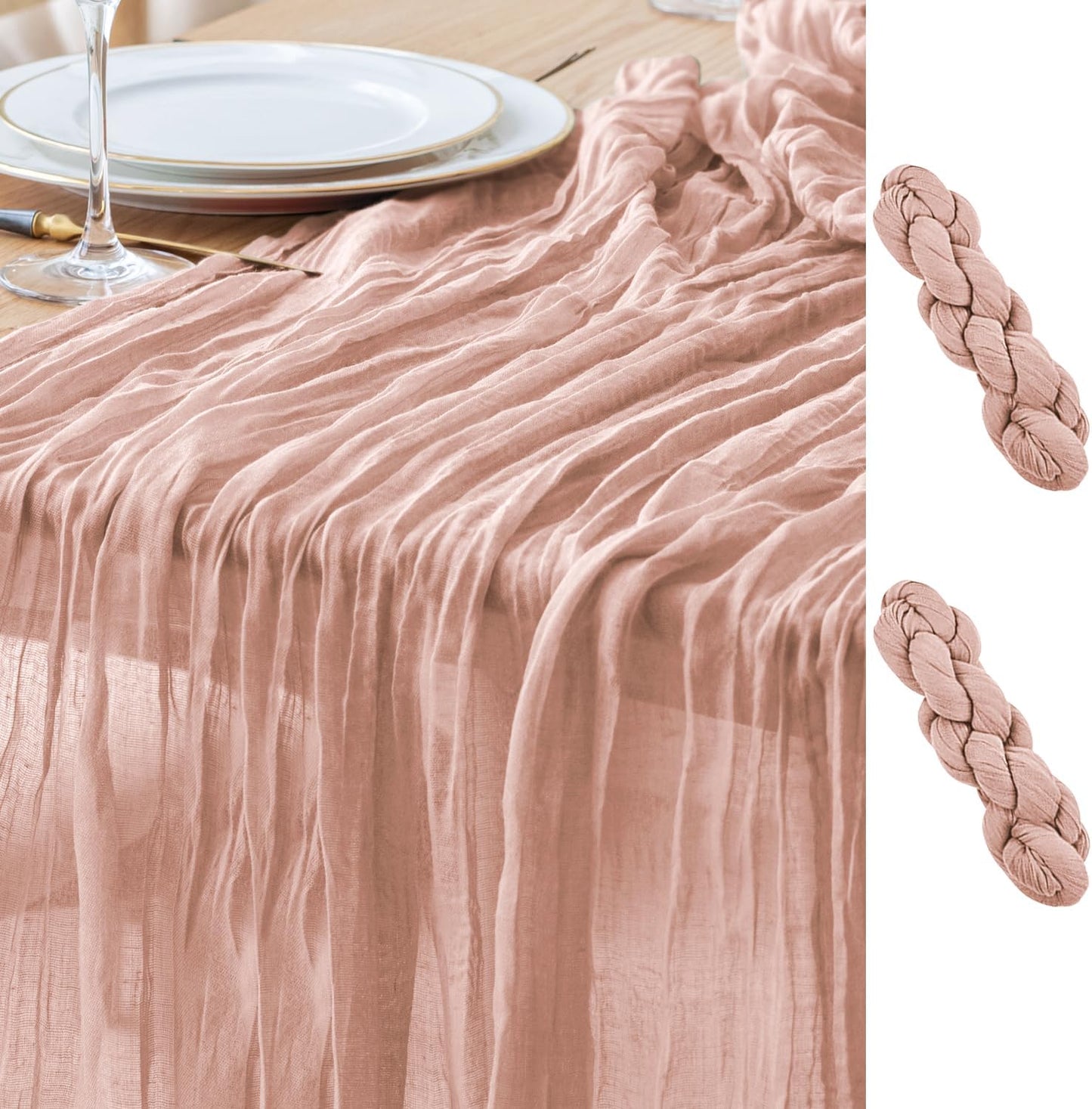 Asee'm 2pcs Cheesecloth Table Runner 120 Inches Dusty Pink Boho Gauze Cheese Cloth Runner 10FT Rustic Sheer Fall Table Runners for Thanksgiving Wedding Baby Shower Holiday Party Decoration