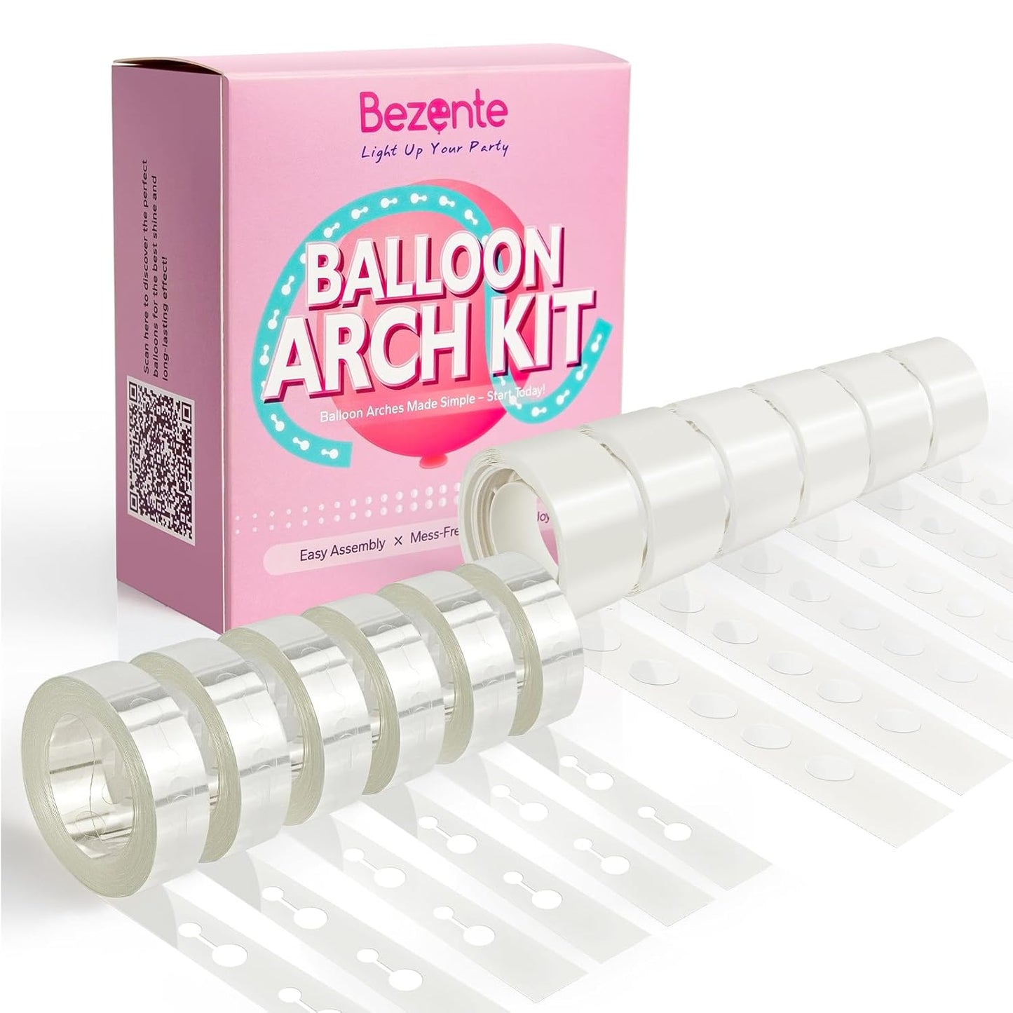 Bezente Balloon Arch Strip Kit, 98.4ft Balloon Tape Strips and 600pcs Glue Point Dot Stickers for Garland Wedding Birthday Baby Shower Party Decorations