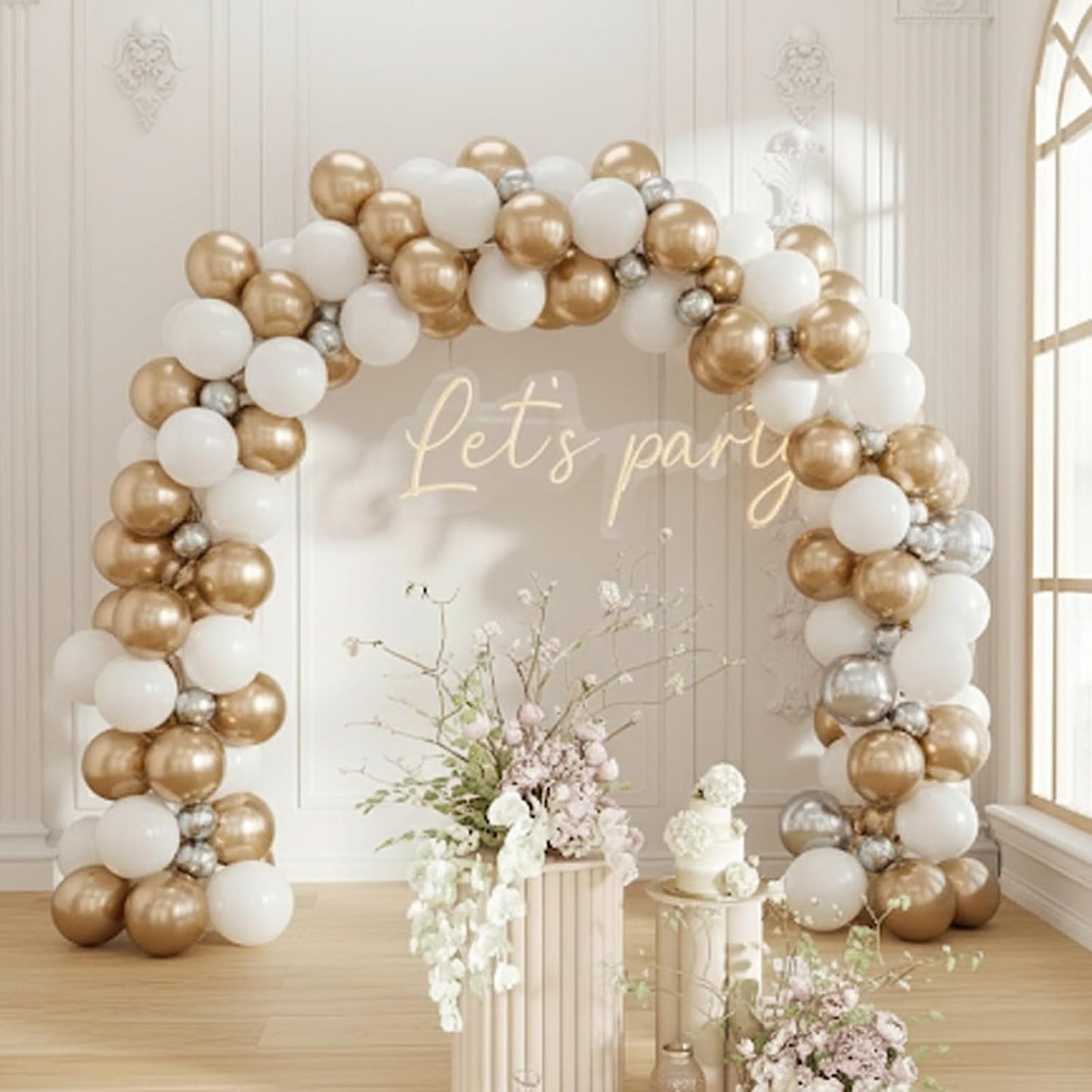 Beige White Pearl Balloons, 50PCS Nude Metallic Champagne Gold Cream White Double Stuffed Balloon Neutral Ballons for Birthday Boho Wedding Anniversary Engagement Party Decoration