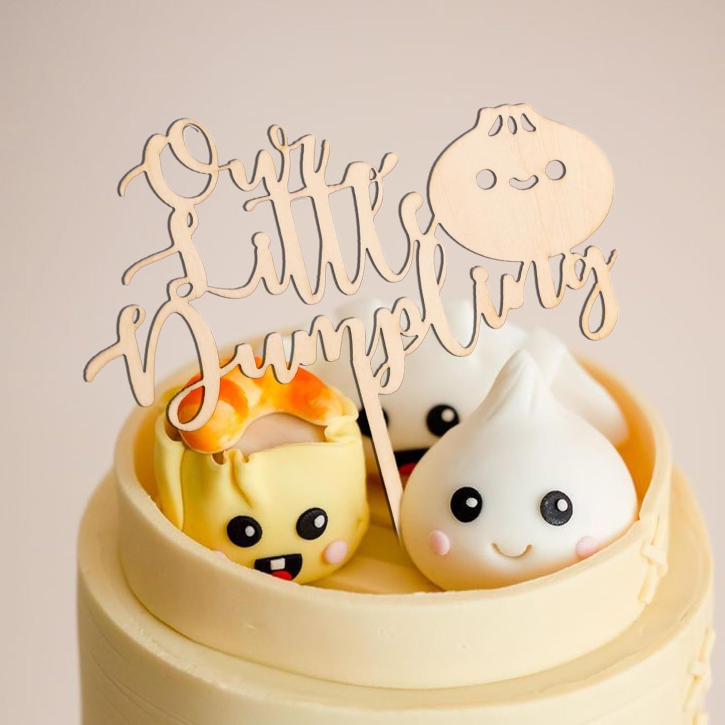 Little Dumpling Wood Cake Topper - Baby Shower Party Decor, Dumpling Themed Party Supplies