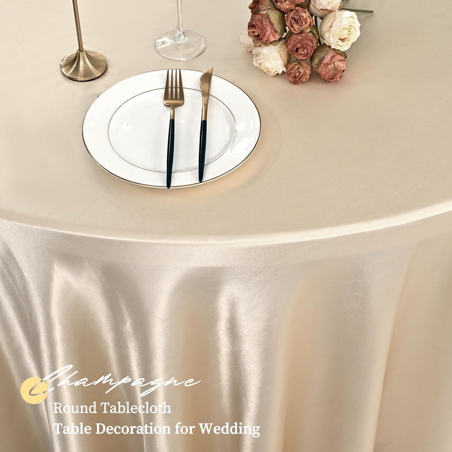 12 Pack 108 Inch Champagne Satin Tablecloth - Premium Bright Silky Round Tablecloth Overlay Smooth Fabric Table Cover, Table Decoration for Wedding Party Banquet Events Restaurant Kitchen Dining